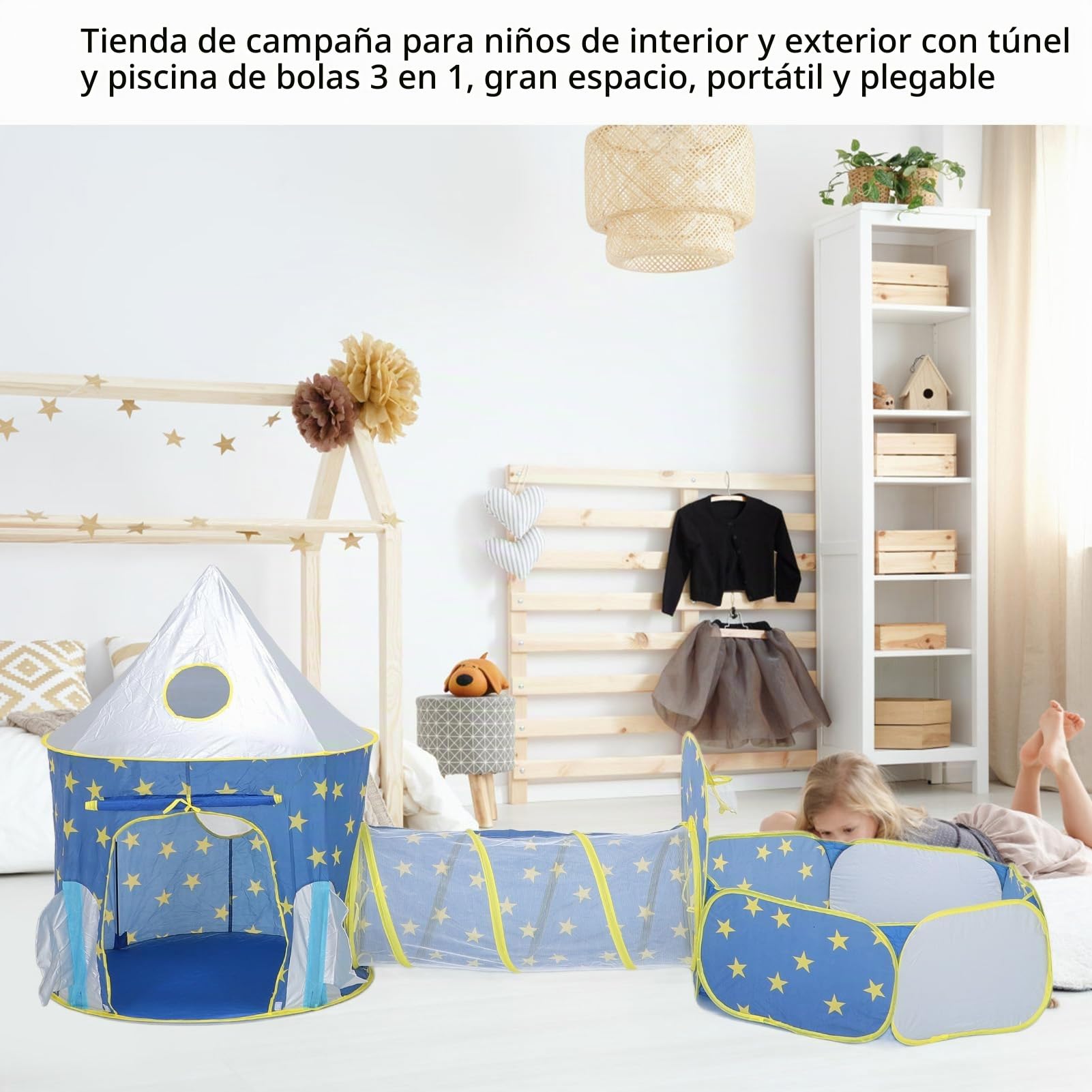 Ausla Tienda de Campaña 3 en 1 para Niños, Casa de Juegos con Túnel de Rastreo, Piscina de Bolas Plegable, Portátil para Interior y Exterior