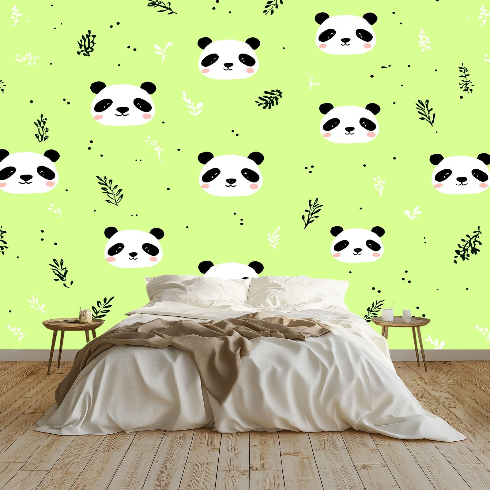 Minimalizm, zwierzęta, panda, liście, fototapeta, 200 x 140 cm, zielona, wysokiej jakości flizelina, sztuka ścienna 3D, dekoracja ścienna do salonu, sypialni, tło sofy
