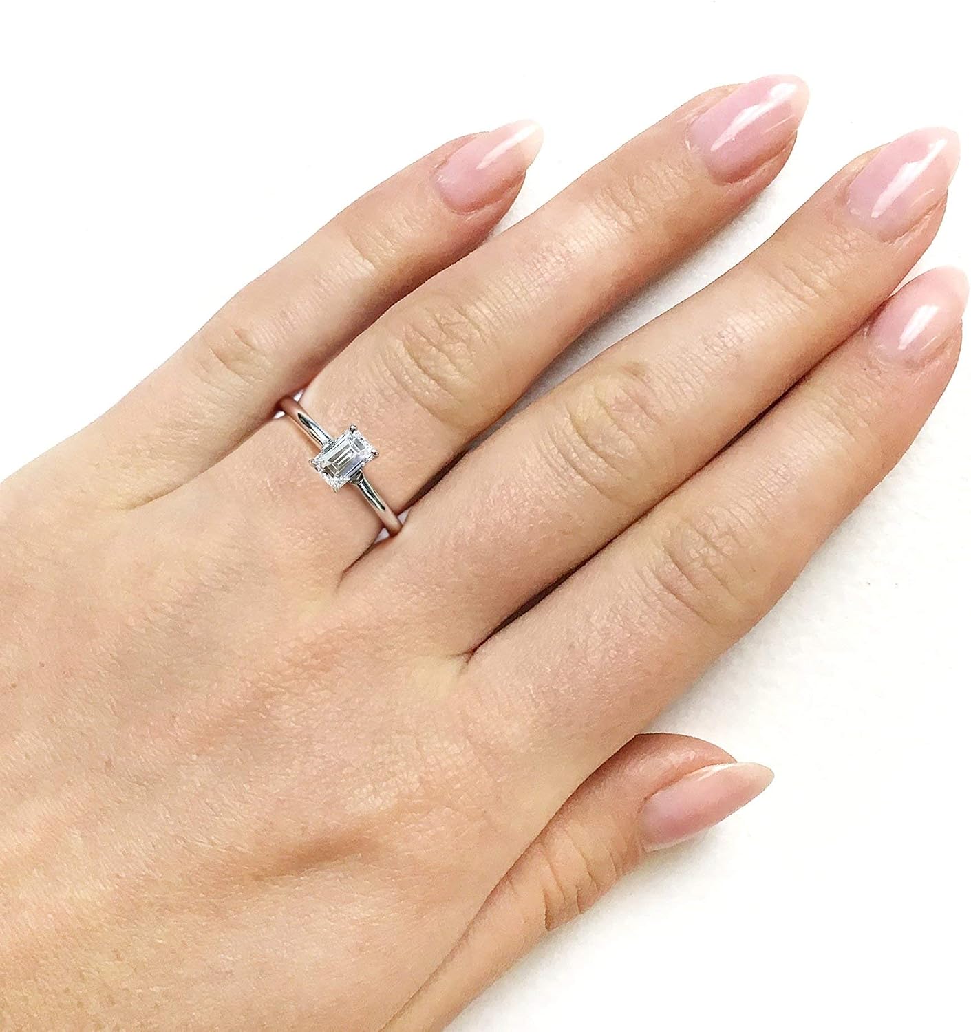 Kobelli Solitaire Emerald Cut 1/2 Carat Diamond Engagement Ring in 14k White Gold