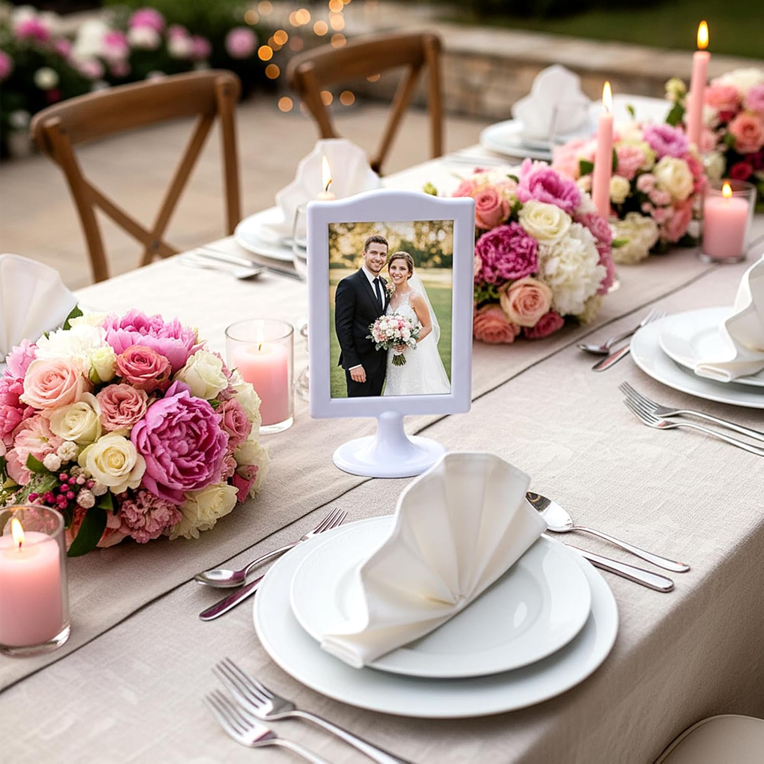 Kifmurase 15PCS Standing Picture Frame, 4x6 Inch Double Sided Tabletop Photo Frame with Inserts and Base, Bulk Plastic Vertical Picture Display Holder for Wedding Table Menu Christmas（White）