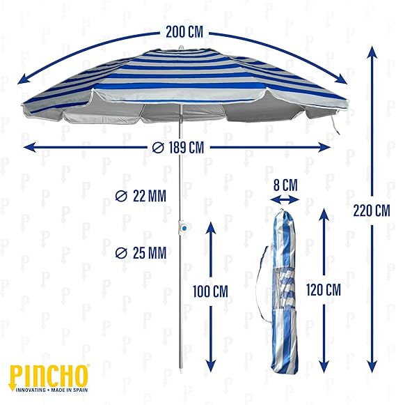 Grote strandparasol 200 cm winddicht tot 35 km/u - aluminium - parasol met 8 8... | bol