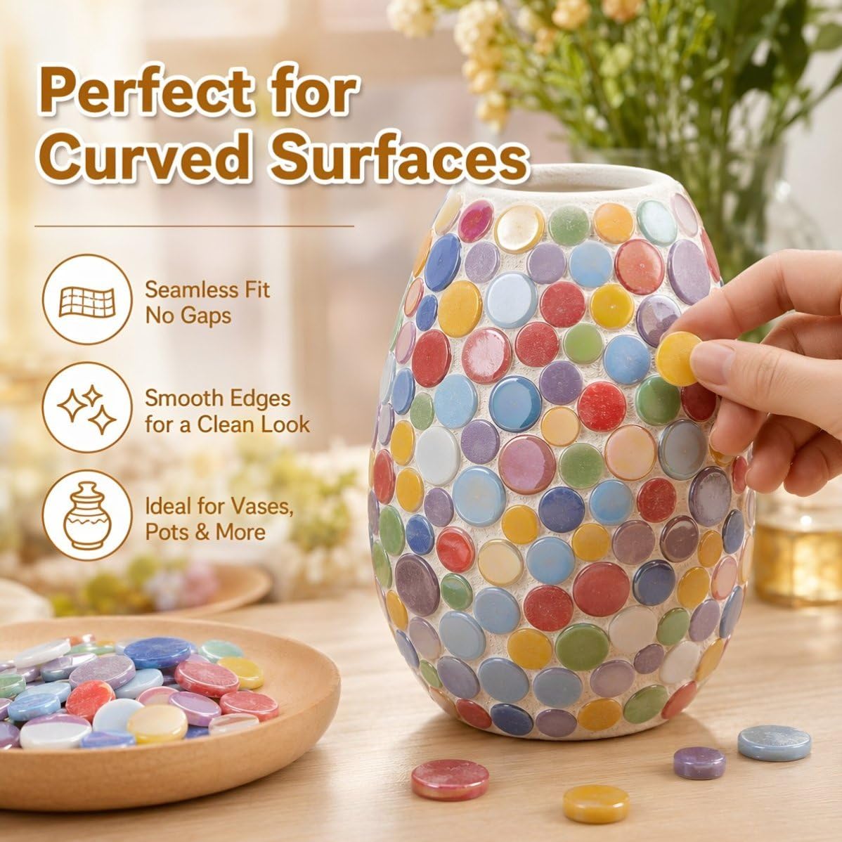 Baldosas de Mosaico de Vidrio Redondas y Planas para Manualidades DIY