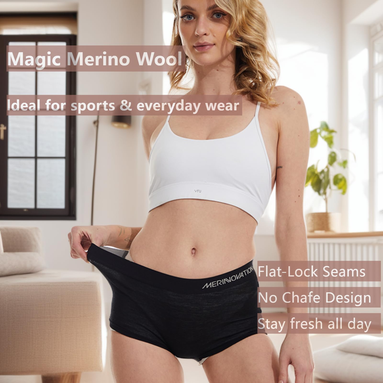 MERINNOVATION Merino Unterwäsche Damen 2er Pack 100% Merinowolle Boxershorts Damen Sportunterwäsche Hipster Panties Atmungsaktive