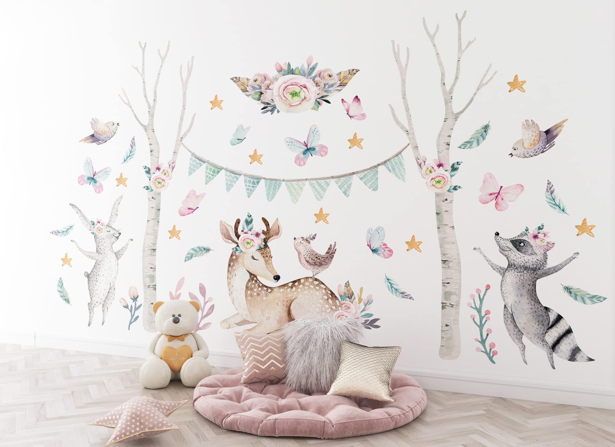 Adesivo da parete per cameretta dei bambini, motivo: animali della foresta, decorazione da parete per cameretta dei bambini, os3670 (250 x 150 cm)