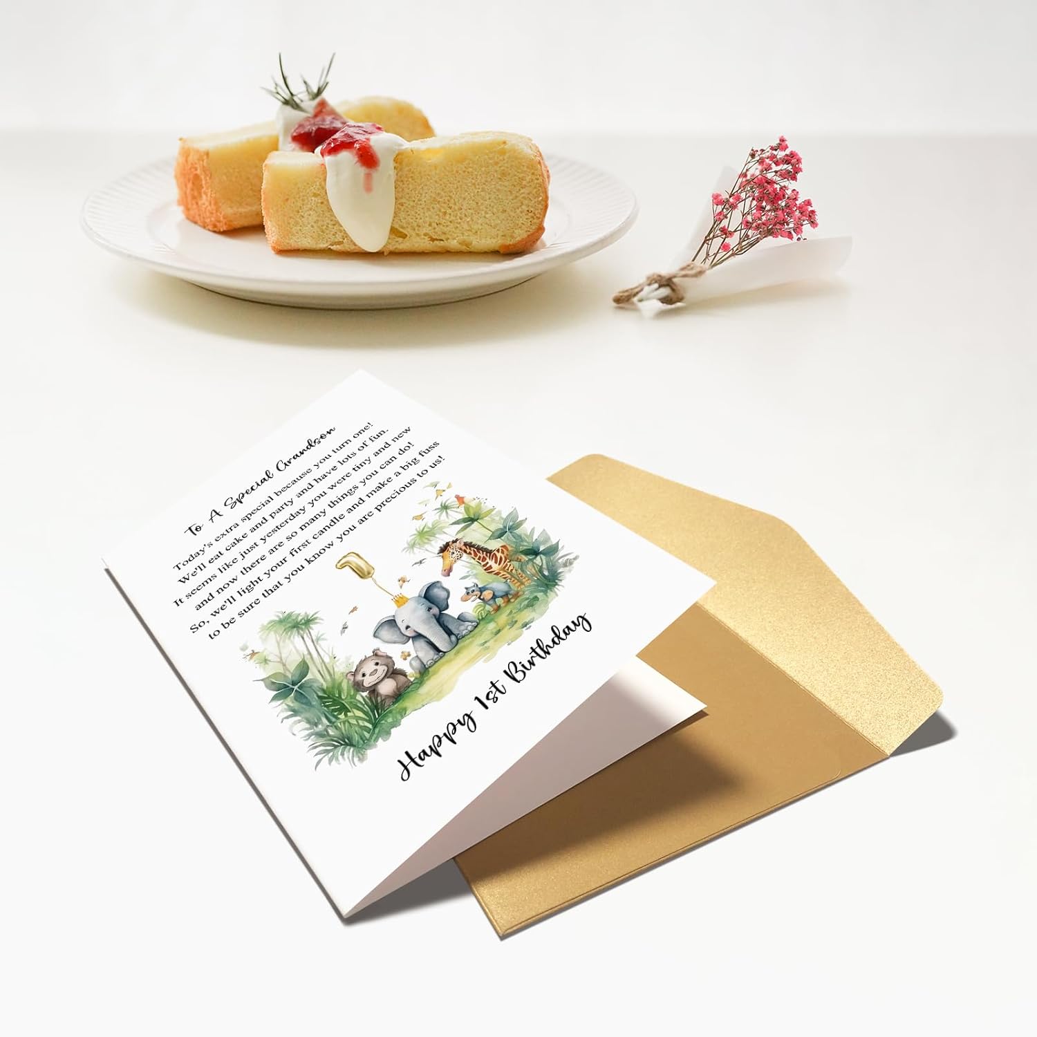 Happy 1st Birthday Card for Grandson, Cute Grandson First Birthday Card, Jungle Safari Animals 1st Birthday Card from Grandparents, To A Special Grandson - Image 5