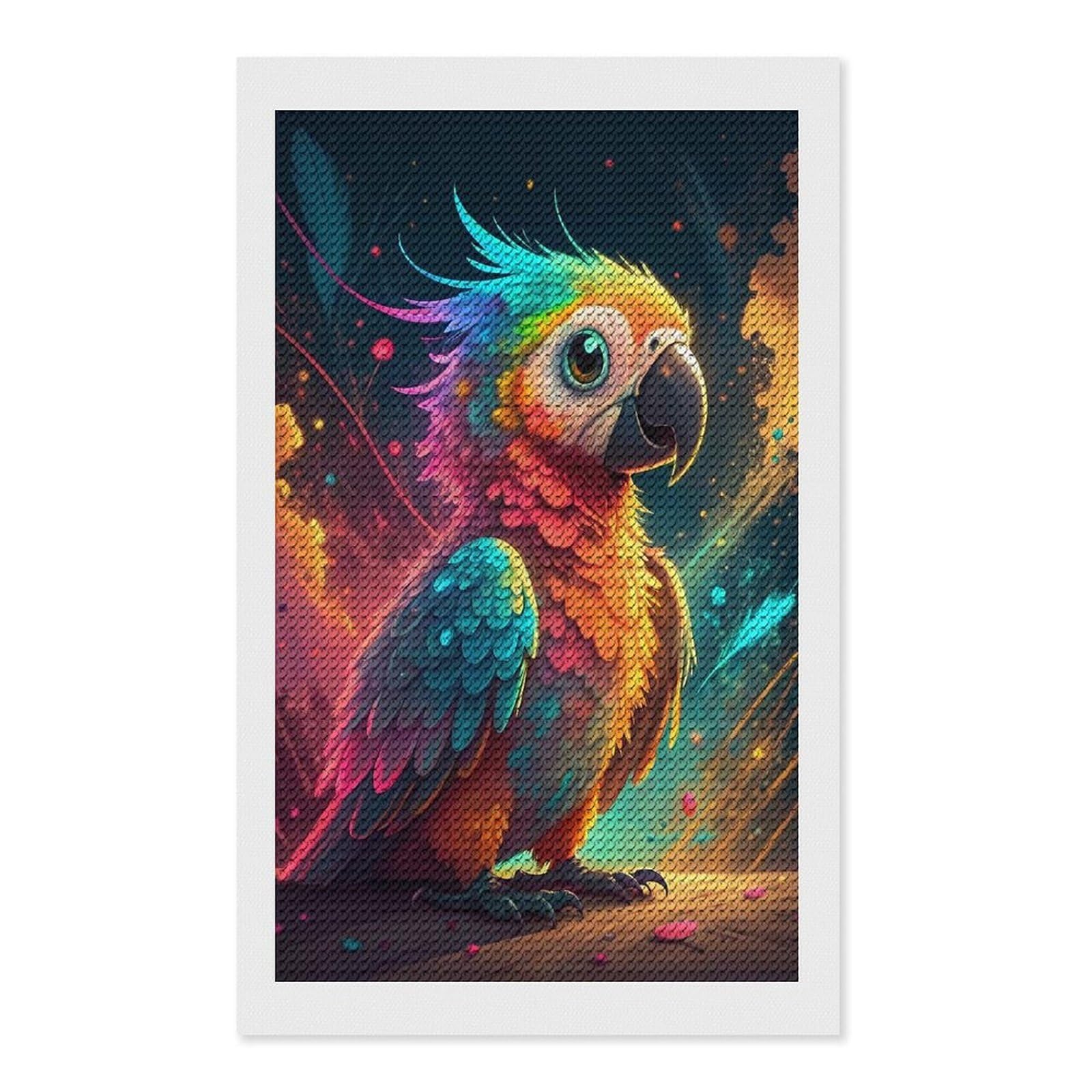 Junmoney Vibrant Rainbow Parrot Diamond Painting Canvas Set 12"x20", for Beginners, Complete Accessories, Christmas Gift, Modern Decor