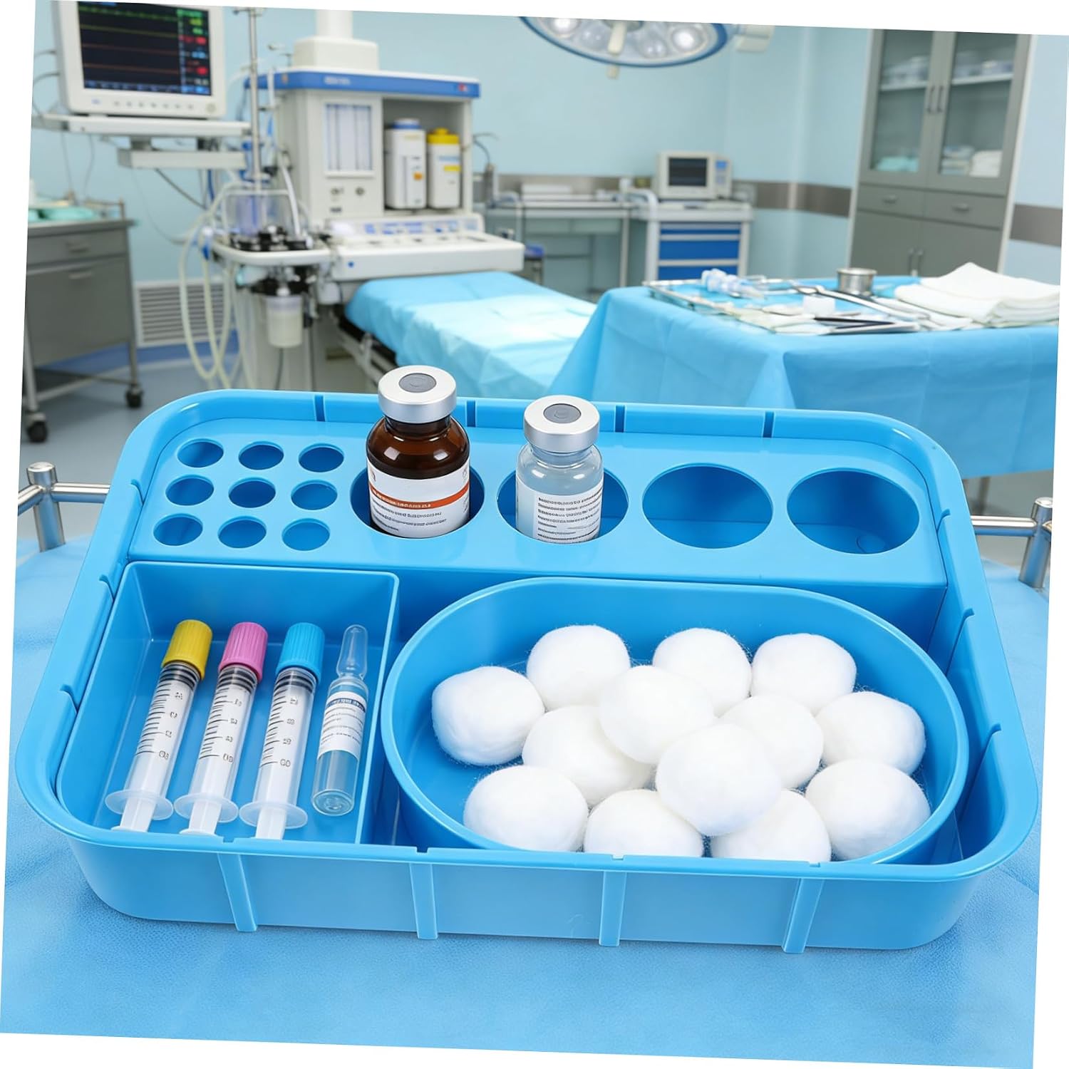 ERINGOGO Blue Plastic Medication Dispensing Tray Organizer with Integrated Segmented Compartments for Efficient Tablet Storage and Retrieval for Mobile Usage and Bedside Medication Serving