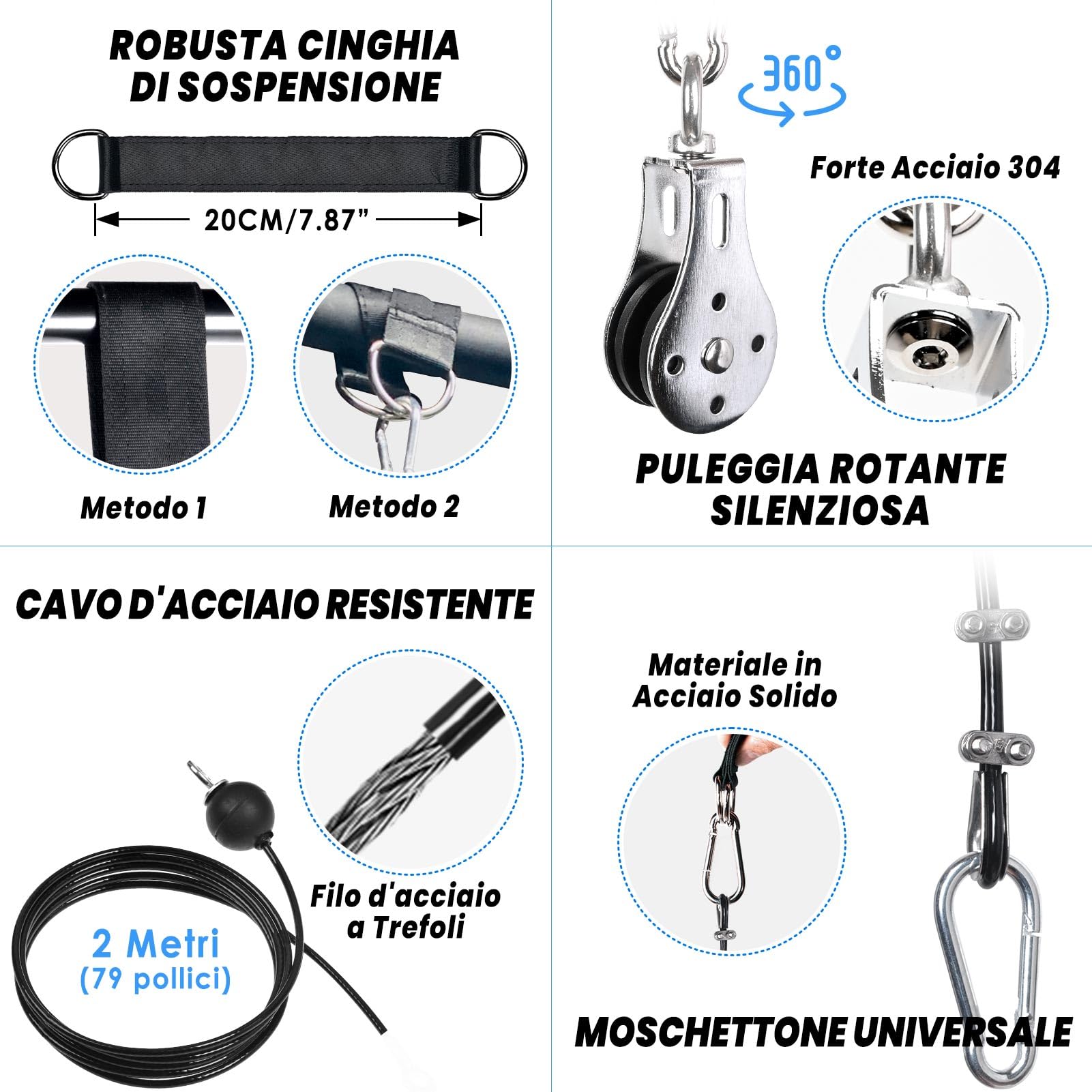 Puleggia Palestra Casa con Barra Dritta, Fitness Cavi Carrucola Palestra LAT Machine per Pull Down, Accessori Casa Attrezzi per Tricipiti Bicipiti Curl Allenamento