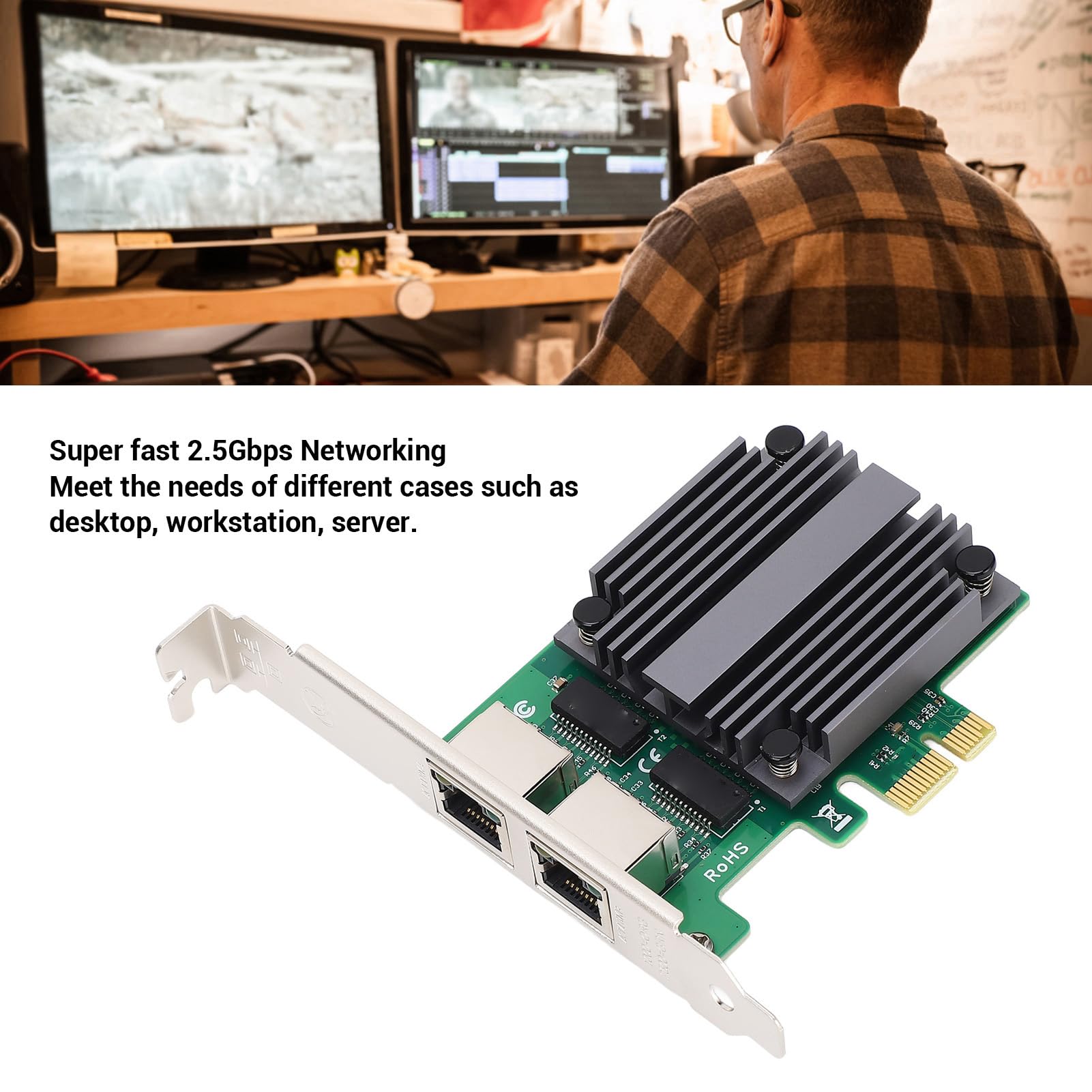 SIXRUN Scheda di Rete PCIe 2.5Gb Doppia Porta, Chip I225-V PCIex1 RJ45