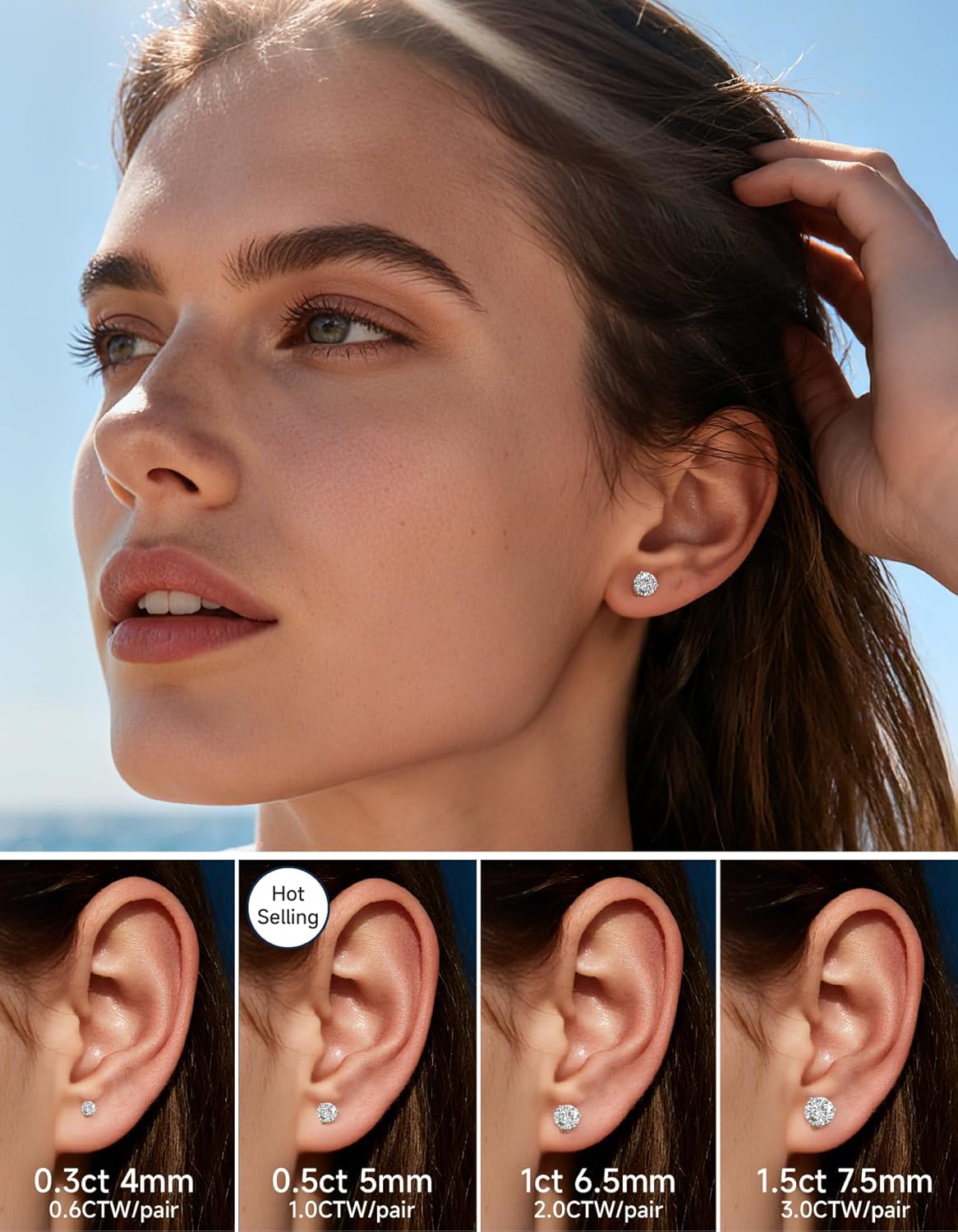 MomentWish Stud Earrings for Women, Moissanite Earrings for Men, 14K Gold/White/Rose Gold Plated 925 Sterling Silver Studs Anniversary Birthday Christmas Gift for Wife Mom Girlfriend - Image 4