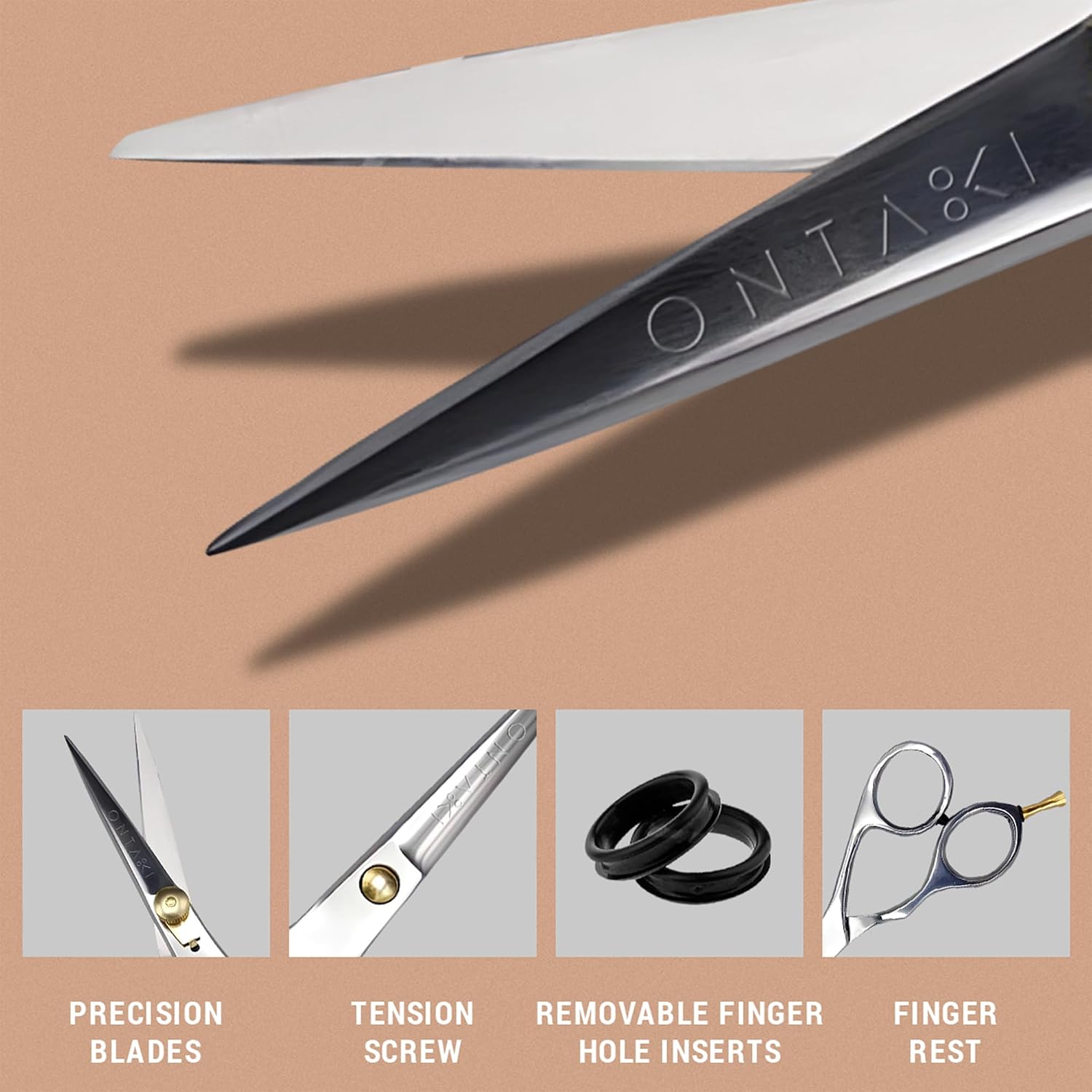 Ontaki Japanese Mustache & Beard Scissors - 5.5" 420C Steel Left Hand - Ergonomic Bent-Handle Hair Shears for Precision - Pro-Grade Blades for Barber Scissors - Beard Trimming Kit with Comb & Pouch