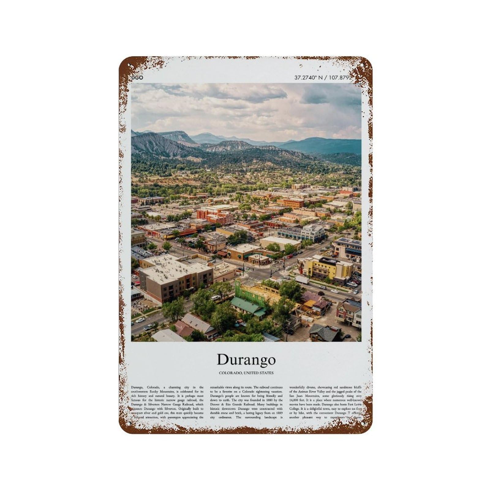 xiaoxiaoshen Durango Colorado, United States, USA City Scenery Wall Decor Art Metal Tin Poster Modern Home Decor Art Home Bar Shop Decorations Vintage Sign 30x20cm