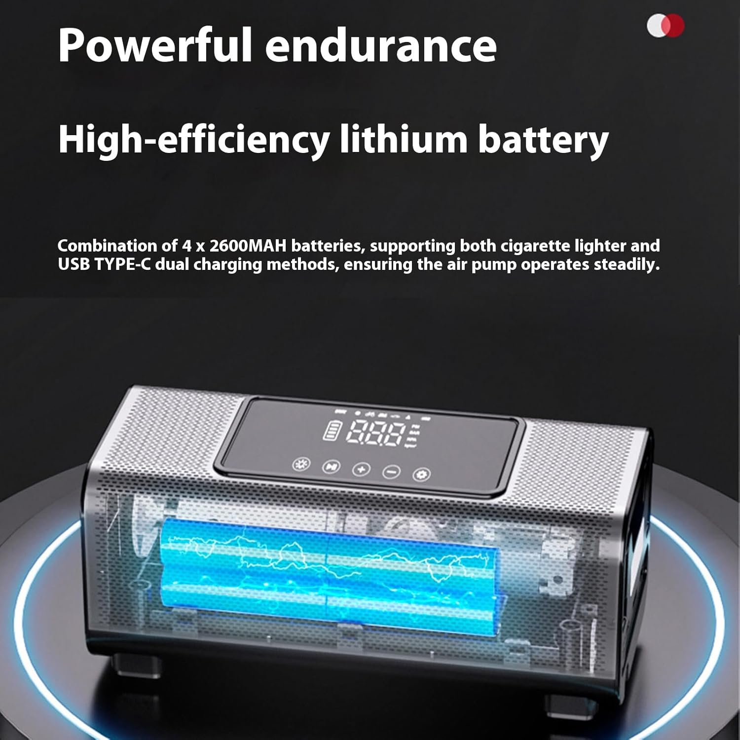 タイヤインフレーター ポータブルエアコンプレッサー 120W コードレス カーポンプ 充電式バッテリー駆動インフレーター ポータブル