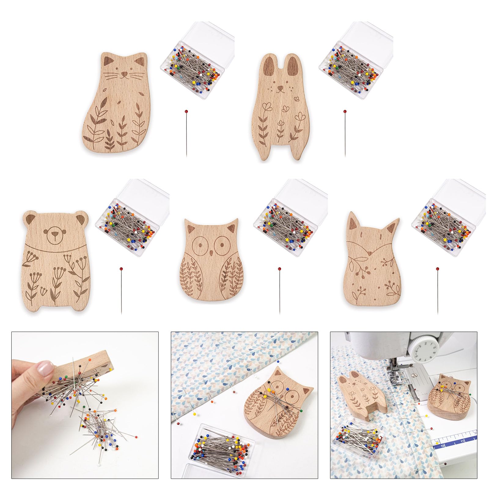 Puntaspilli in legno con 100 spille da cucito per sartoria cucito puntaspilli con 38 mm lungo dritto quilting pin