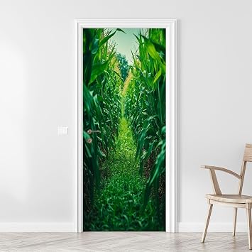 3D Door Sticker Corn Field Close up Selective Focus Green Maize Corn Field Plantation Door Mural Peel and Stick Self-Adhesive Door Decal Removable Wallpaper Poster Home Decor for Bedroom 30.3"x78.7"