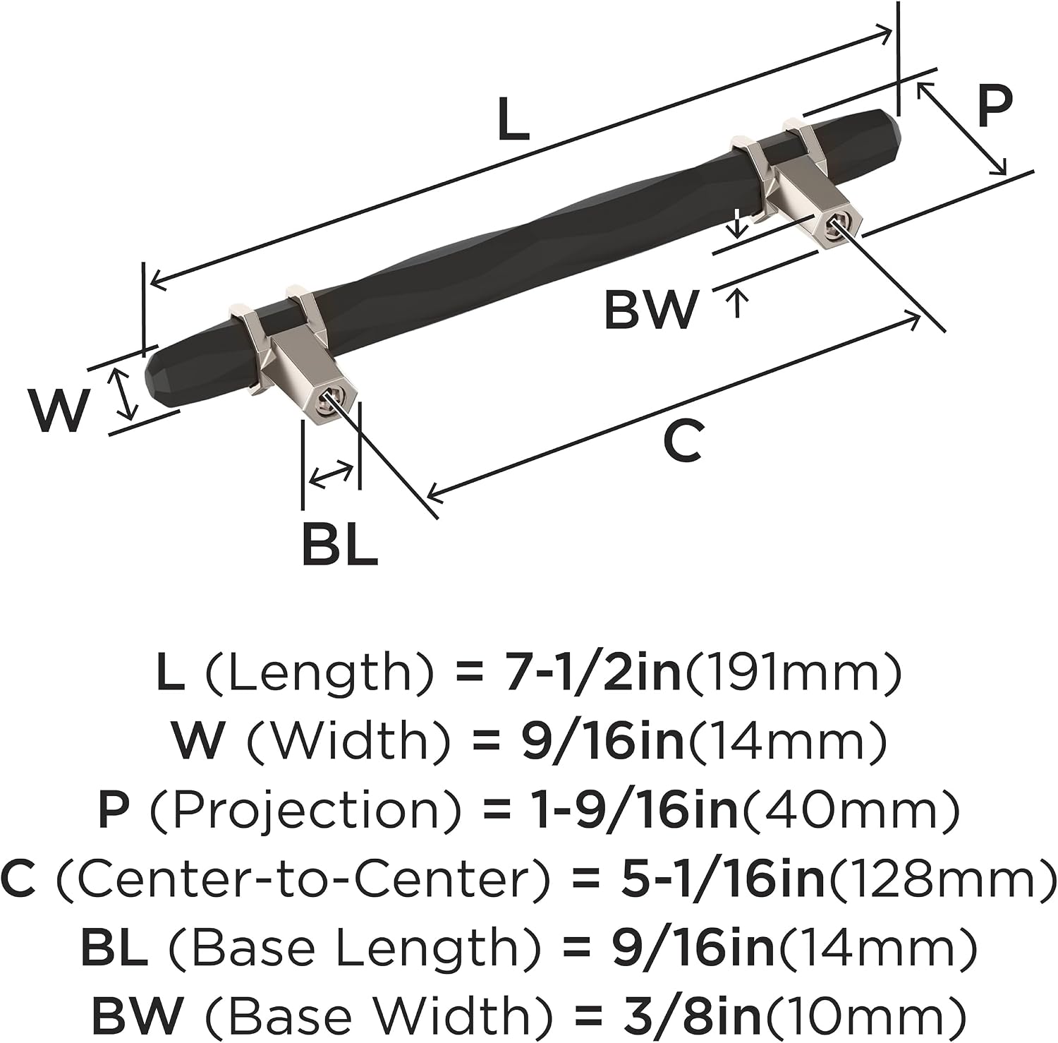 Amerock London 5-1/16 inch (128mm) Center-to-Center Black Bronze/Polished Nickel Cabinet Pull, BP36649BBRPN