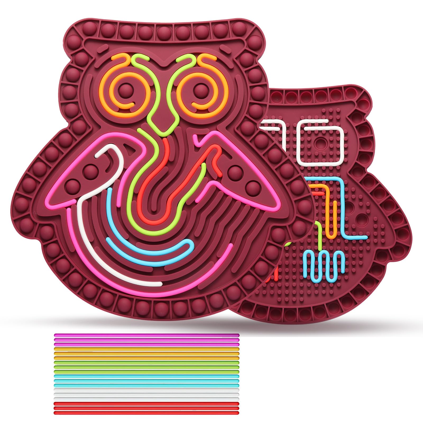 Sensory Activity Board Silicone Fidget Toy, Kids Pop Fidget Toy, Calming Toy for Autism, Stress, Anxiety, ADHD, Ages 3+ (OWL)