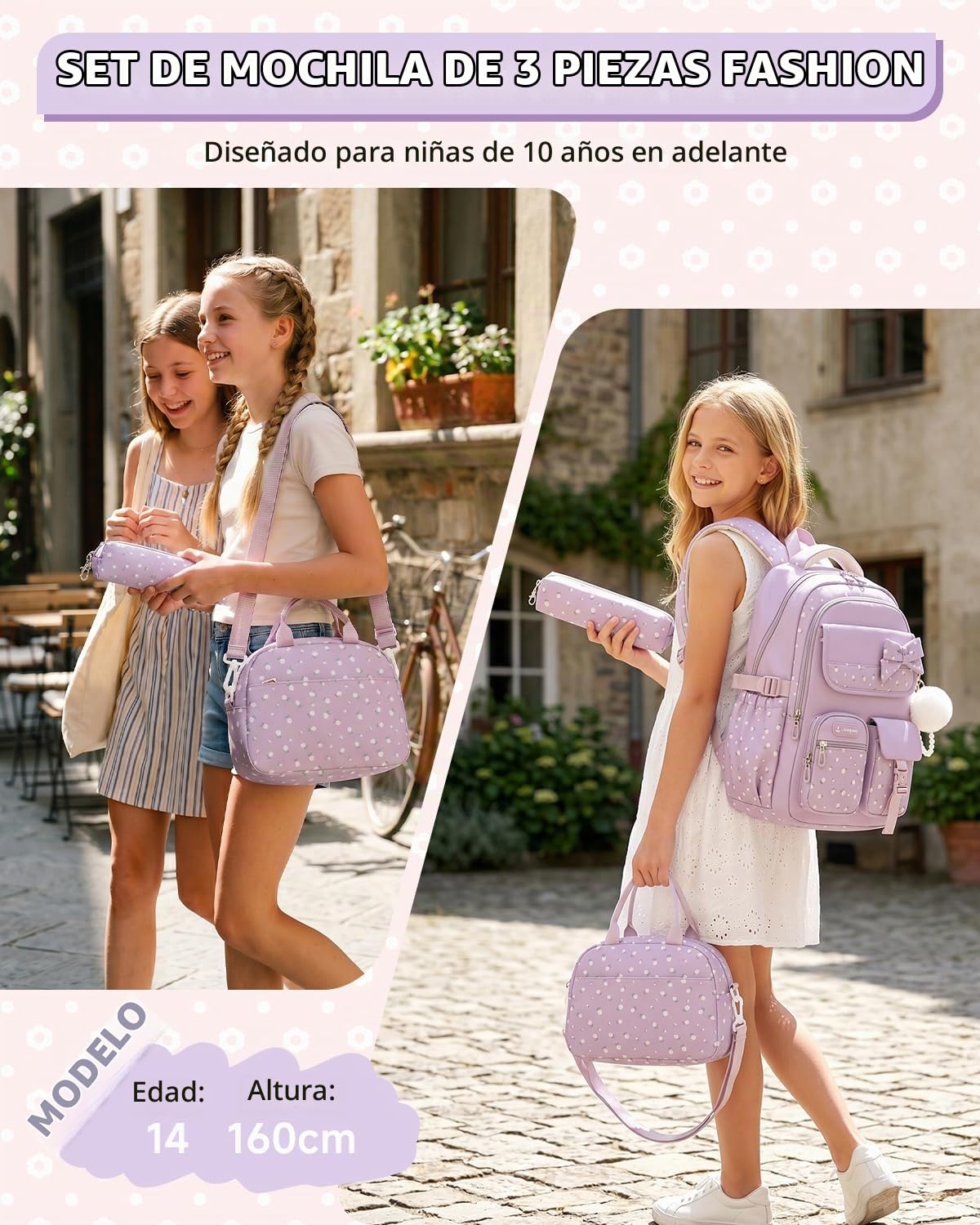 Tanou Mochilas Escolares 3 Piezas para Niñas y Adolescentes de 9 a 16 años