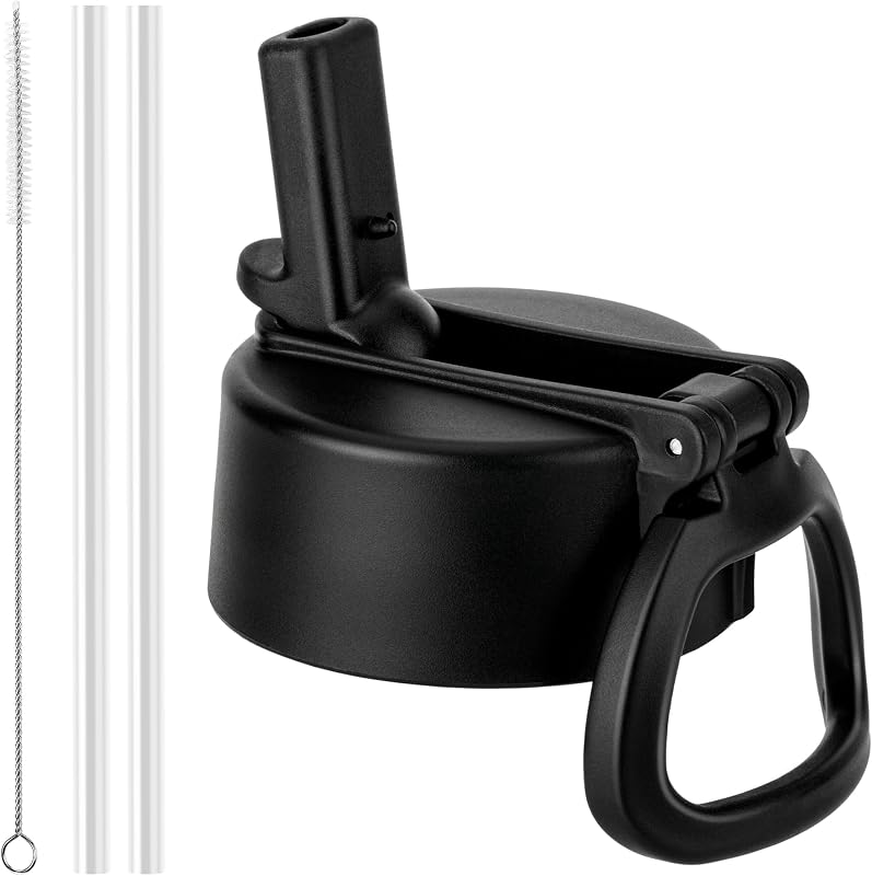 Straw Lid for Hydro Flask 12 16 18 20 32 40 64 oz Wide Mouth Bottle | Replacement Lid with Straw for Hydroflask, BPA Free with Portable Handle & Cleaning Brush, for Commute, Gym, Outdoors