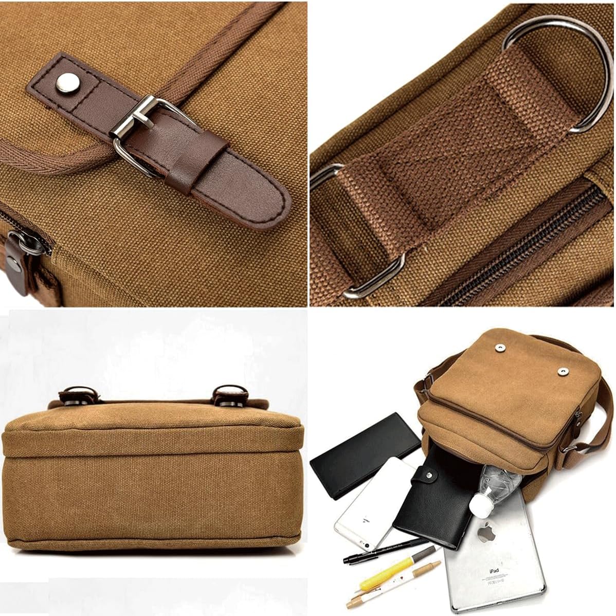 Vintage Canvas Messenger bag for Men Women Crossbody Bag Shoulder Bag Travel Bag for Teen Work Daily Satchel Bag - Image 6