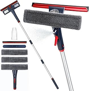 DSV Standard Professional Window Squeegee for Window Cleaning, 2 in 1 Rotatable Window Cleaning Squeegee Kit with Extension Pole, 62” Window Cleaning Tool for Indoor/Outdoor High Windows, Home, Car