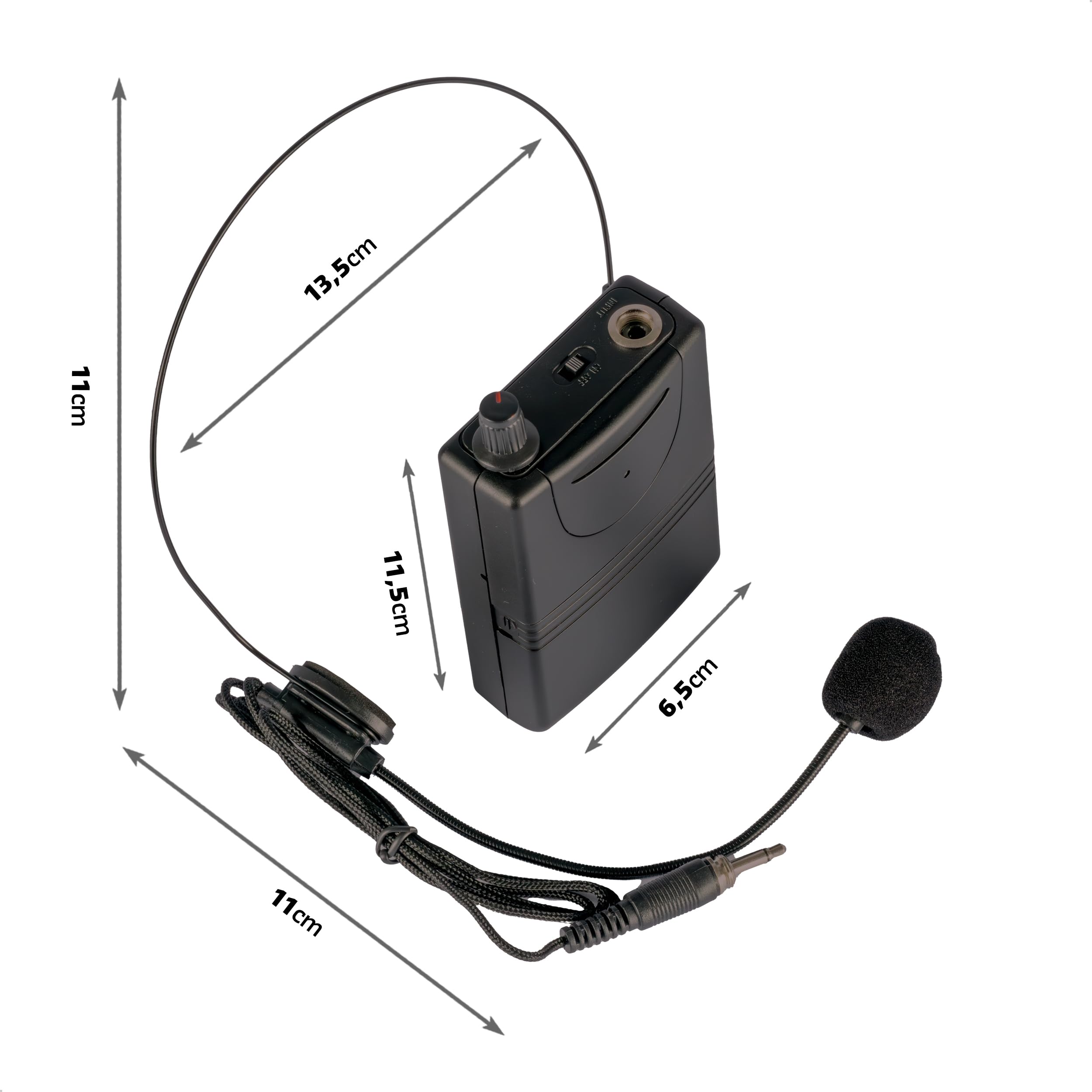 Ibiza - PORTUHF-Head - Micrófono de Diadema con transmisor de petaca UHF 863MHz - Funciona con Pilas - Inalámbrico - Largo Alcance - Micrófono de Diadema