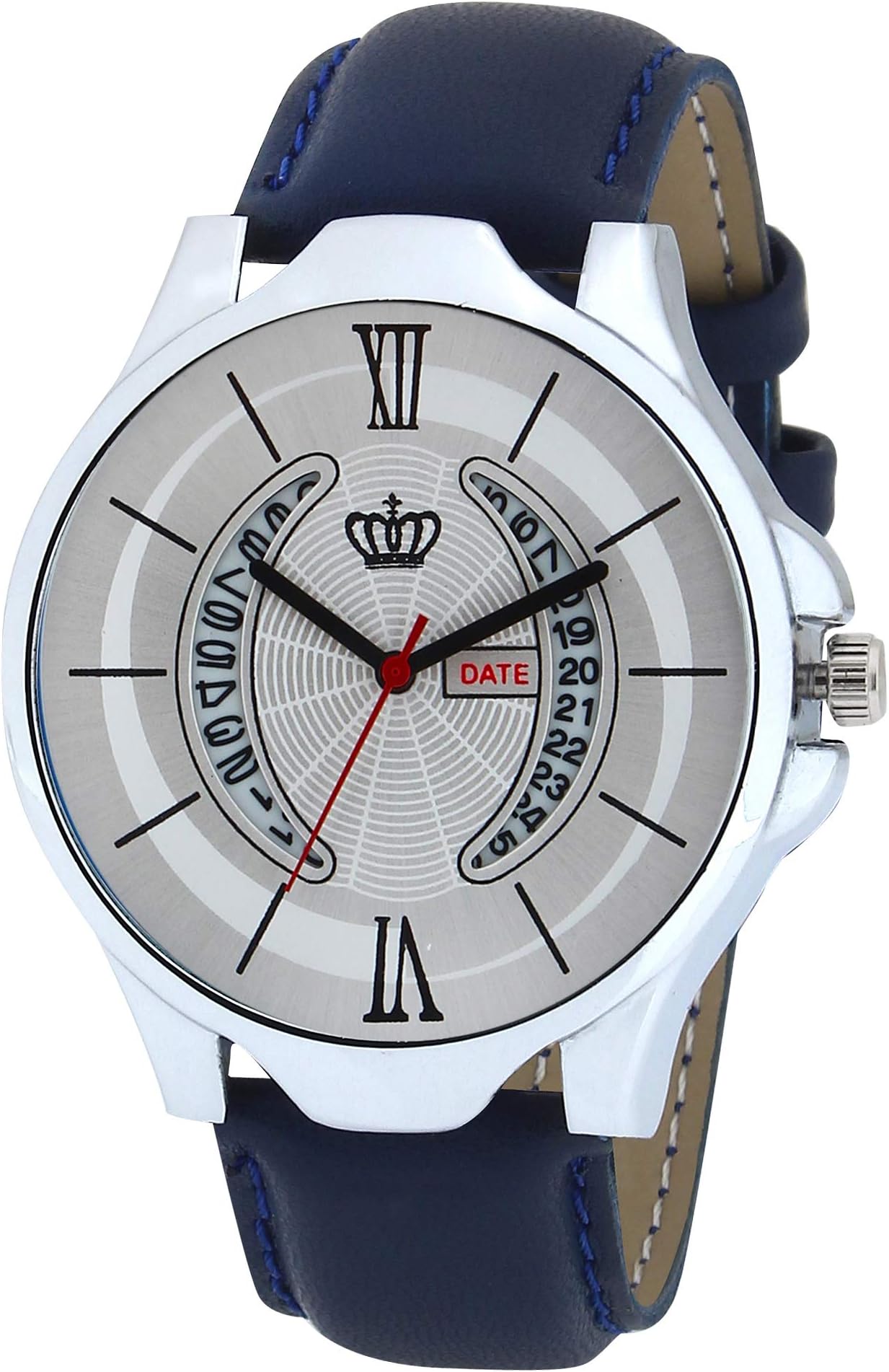 SMAELExclusive Quartz Movement Blue Leather Strap Date Working Dial Analogue Men's and Boy's Wrist Watch (Black- White Dial)