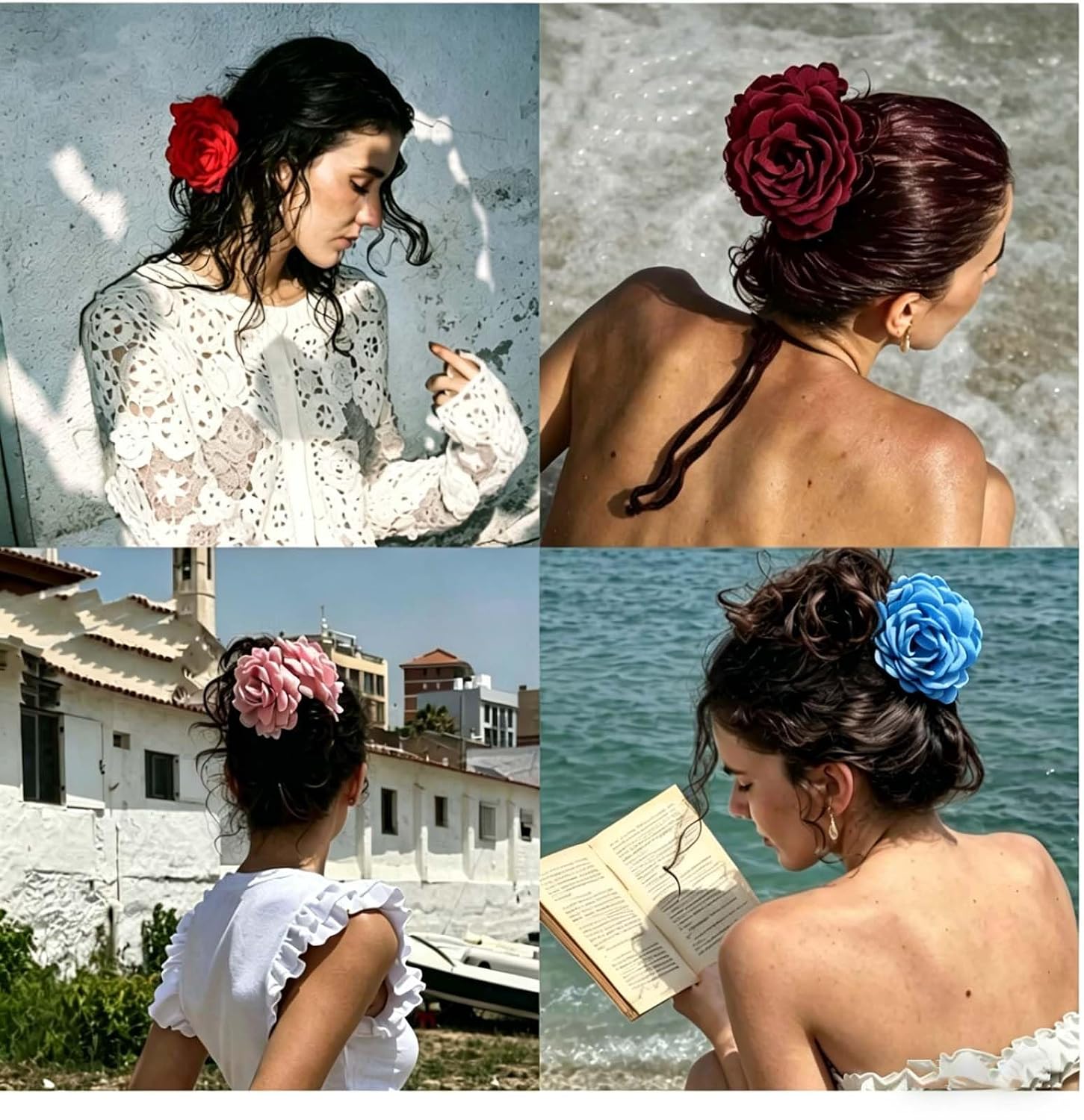 Fabric Rose Flower Hair Claw Clip for Women,Fashion Non Slip,Strong Hold Floral Up do Hair Accessories for Women(Red)