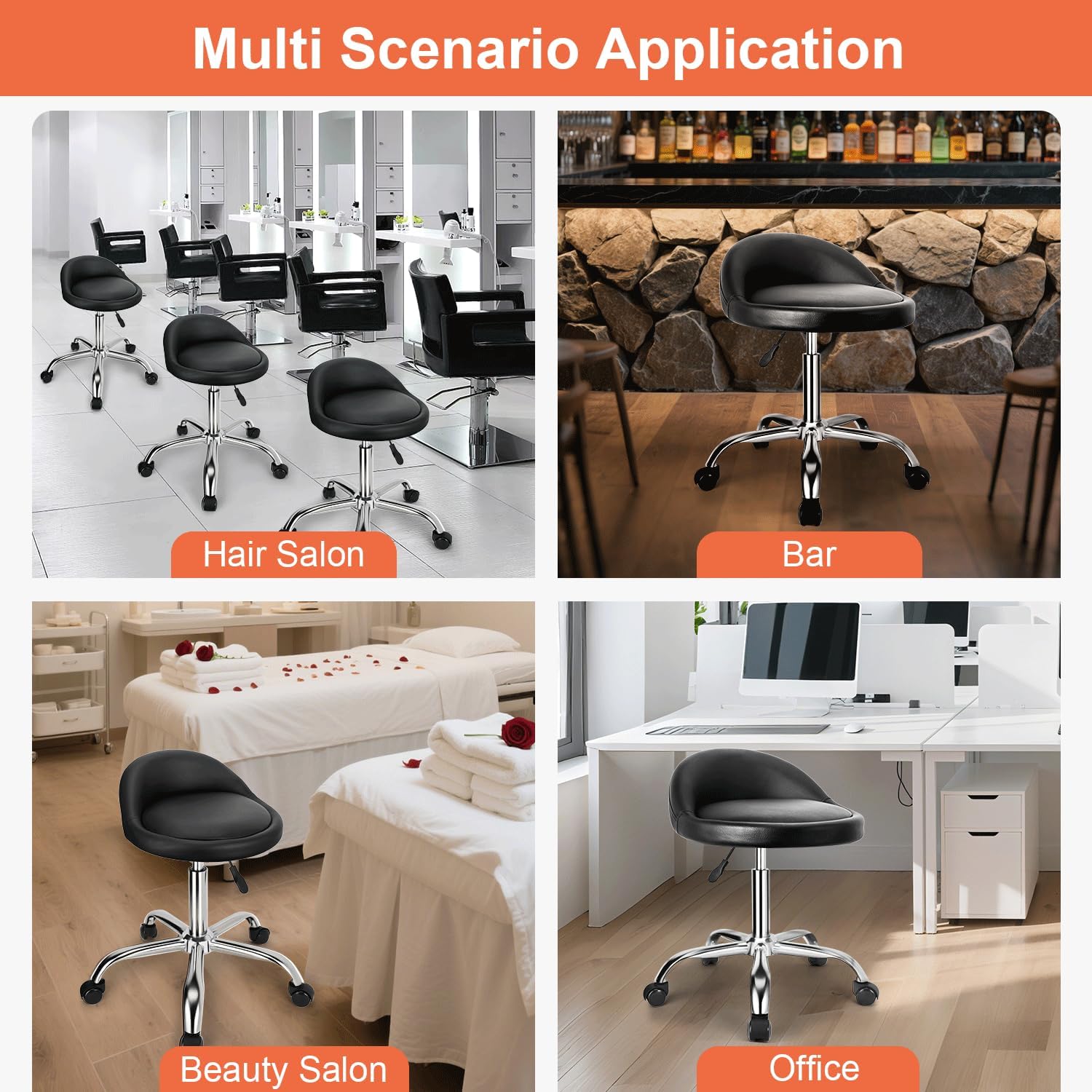 JOSTZHXIN Rolling Stool with Back,Home Office Swivel Chair Height Adjustable, Salon SPA Work Chair Shop Stool