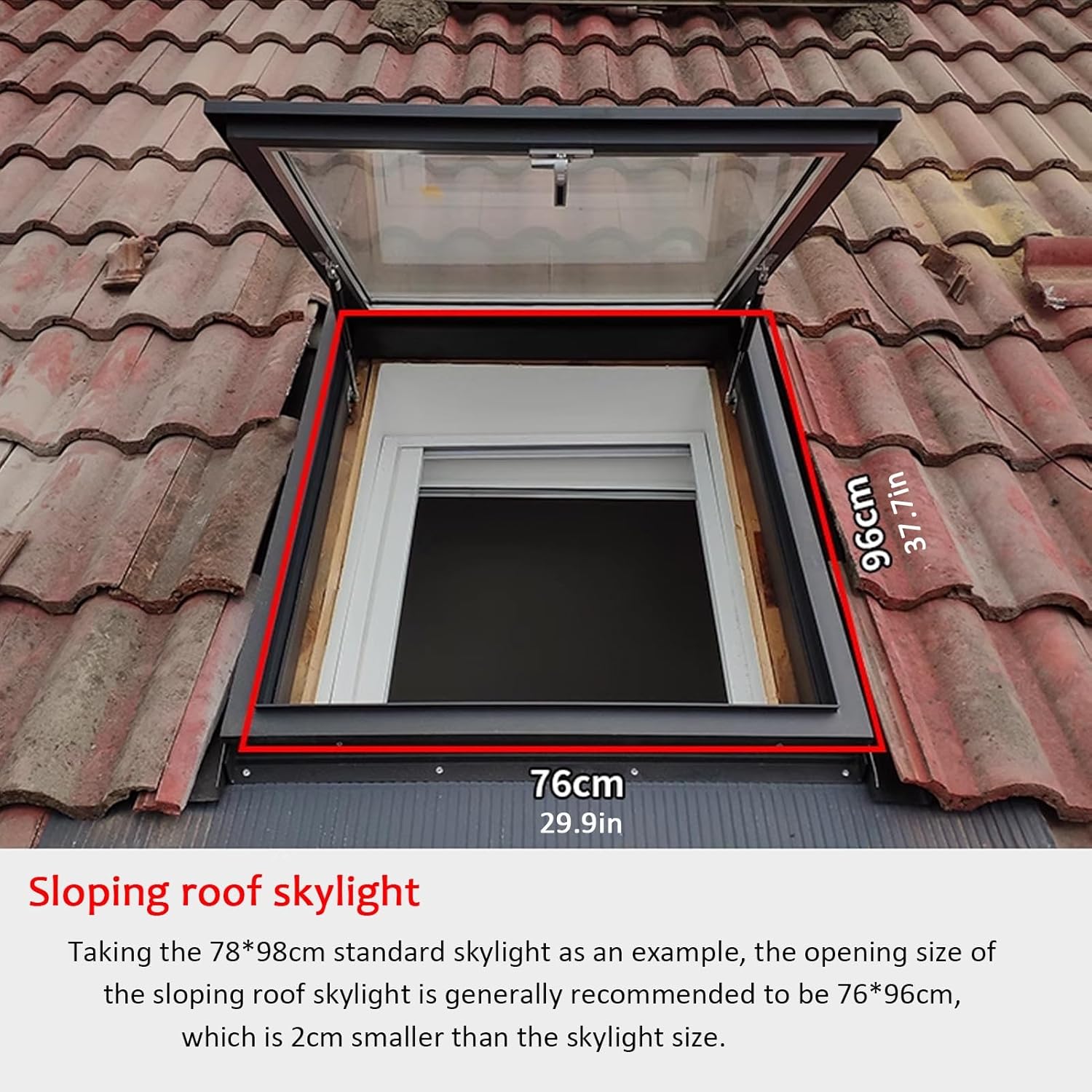 JKGHK Skylight Roof Window, Manual Venting Deck Mount Skylight, Roof Access Hatch, Sloped Flat Roofs Lighting Well Window, Lighting Well Egress Windows for Attic/Sun Room(58*58cm/22.8*22.8in)