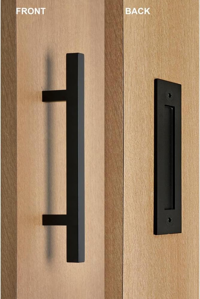 Modern and Contemporary Square Pull and Flush Door Handle Set/Commercial/Residential Grade Stainless Steel/Black Powder Finish