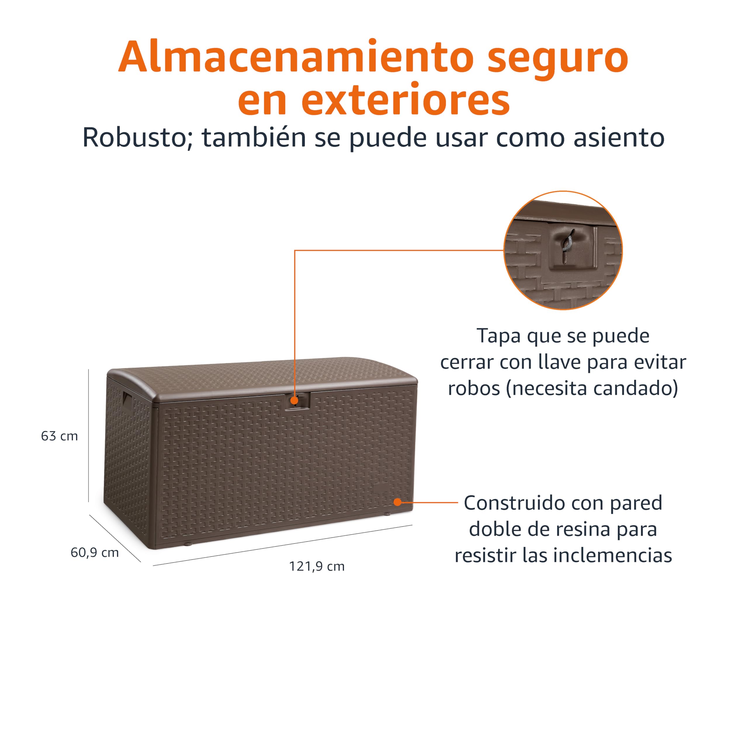 Amazon Basics Arcón para exteriores, caja de almacenamiento, 375 l, marrón - 4