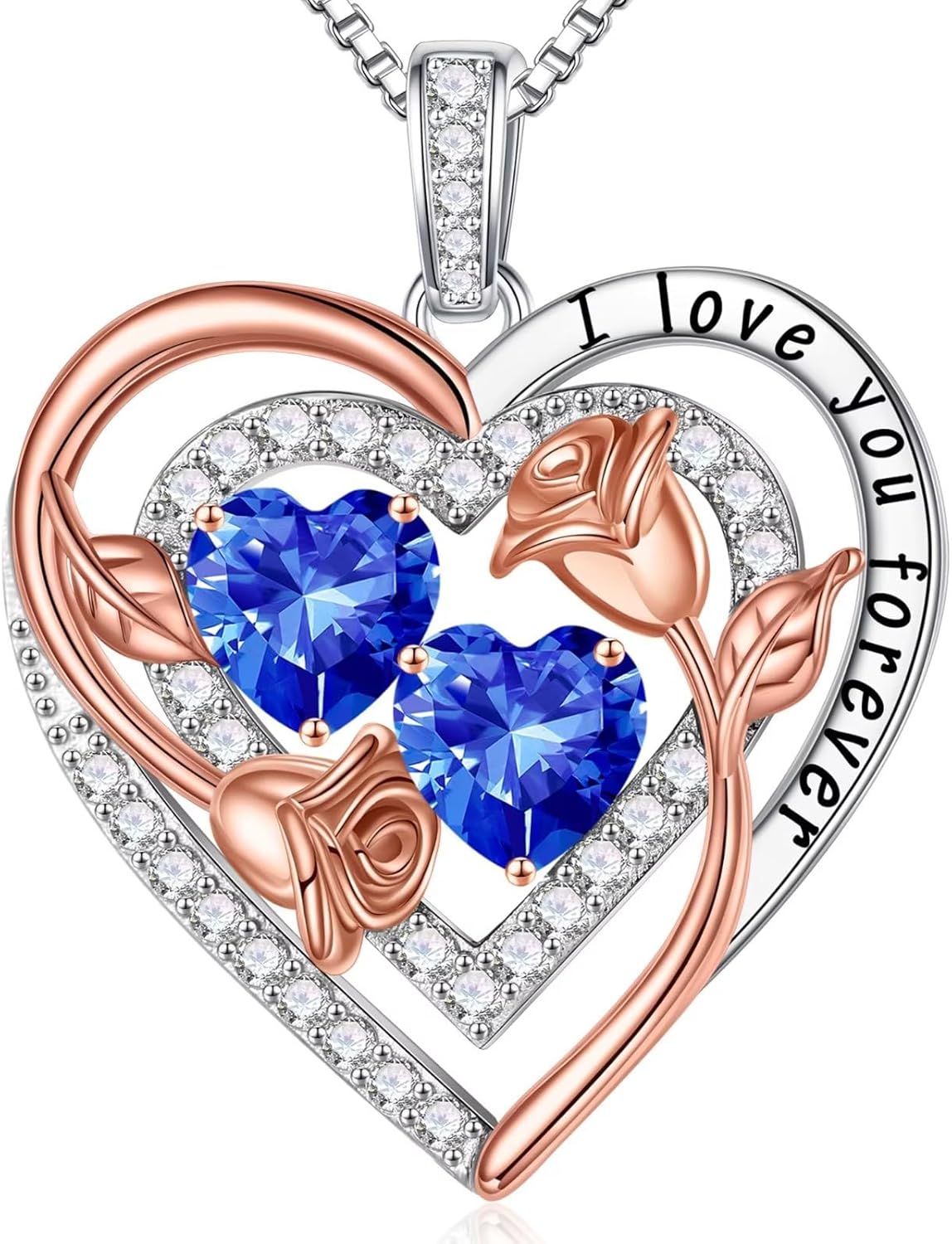 Iefil Rose Heart Necklace for Women - Sterling Silver Birthstone Necklace Anniversary Birthday Gifts for Her Wife Mom Daughter