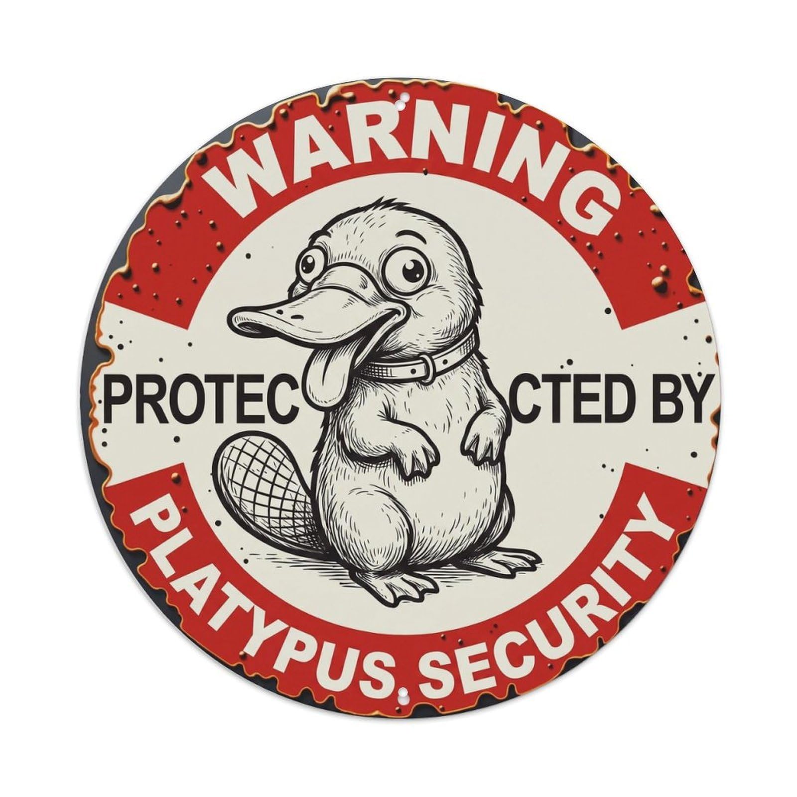 Metal Tin Sign Warning Protected By Platypus Security Vintage
