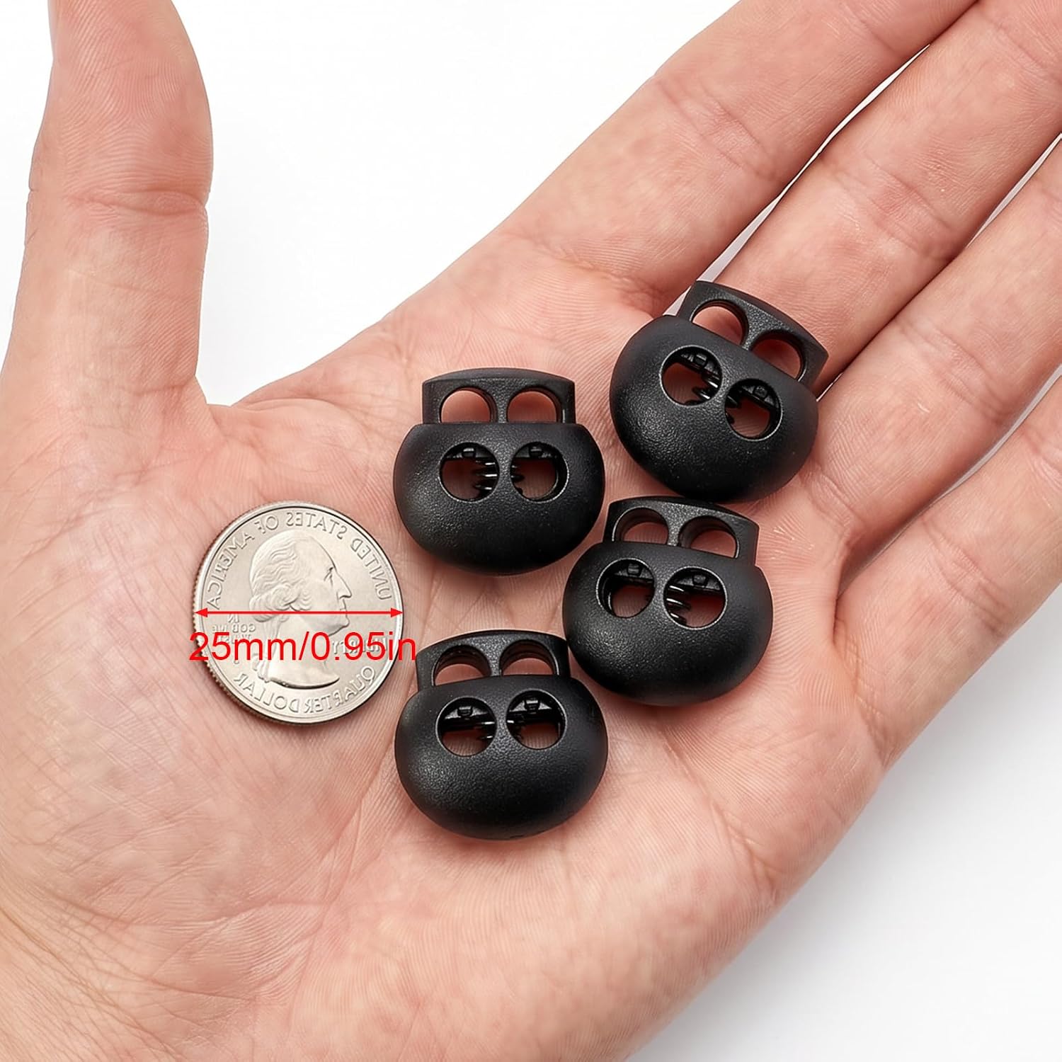 30 PCS Black Plastic Spring Cord Lock Toggle, Double Hole Drawstring Cord Lock Stopper Fastener Slider for Paracord, Shoelace Lock, Elastic Rope, Lanyard, Hoodies and Bags