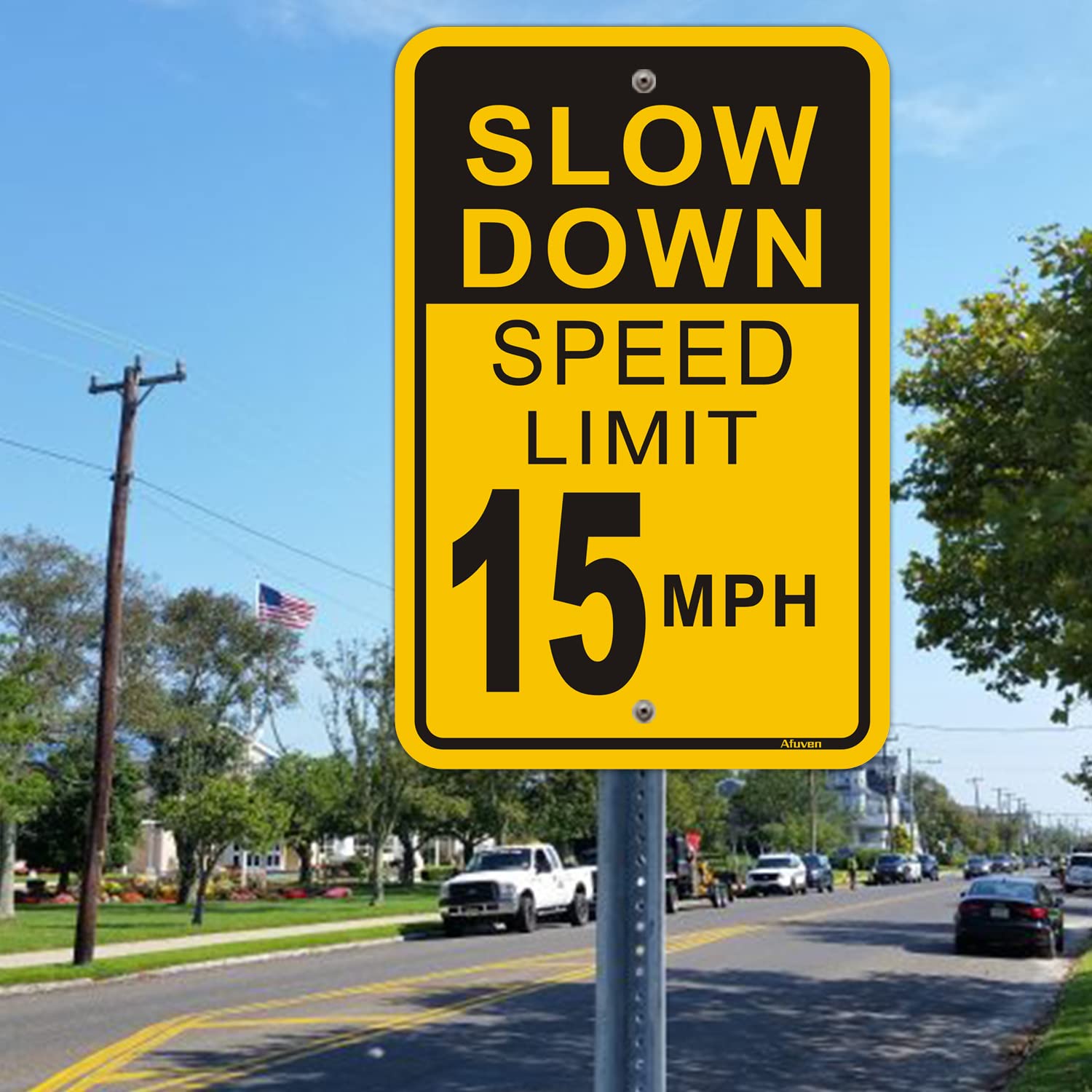 Slow Down Speed Limit 15 MPH Sign 2 Pack Metal Reflective 15MPH Signs Slow Traffic Signs 12" x 18" Rust Free Aluminum Easy Mounting Outdoor Use Waterproof Sturdy