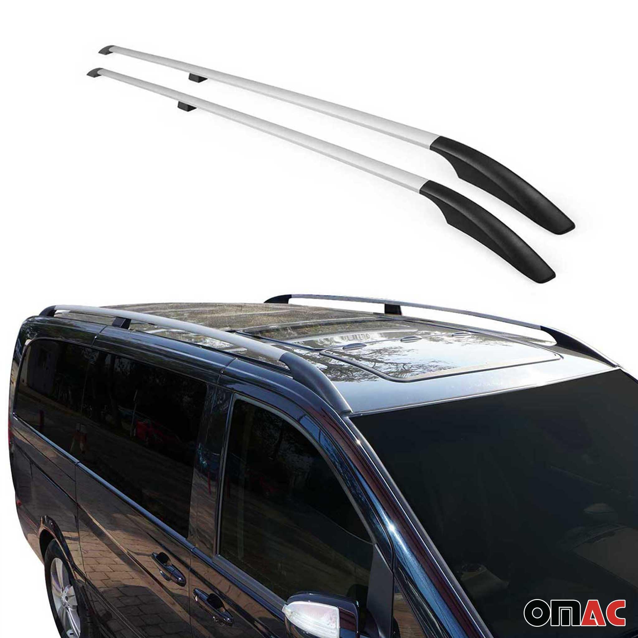 OMAC Dachreling Dachgepäckträger Relingträger kompatibel mit VW Caddy 2003-2020 L1 Alu Silber 2X