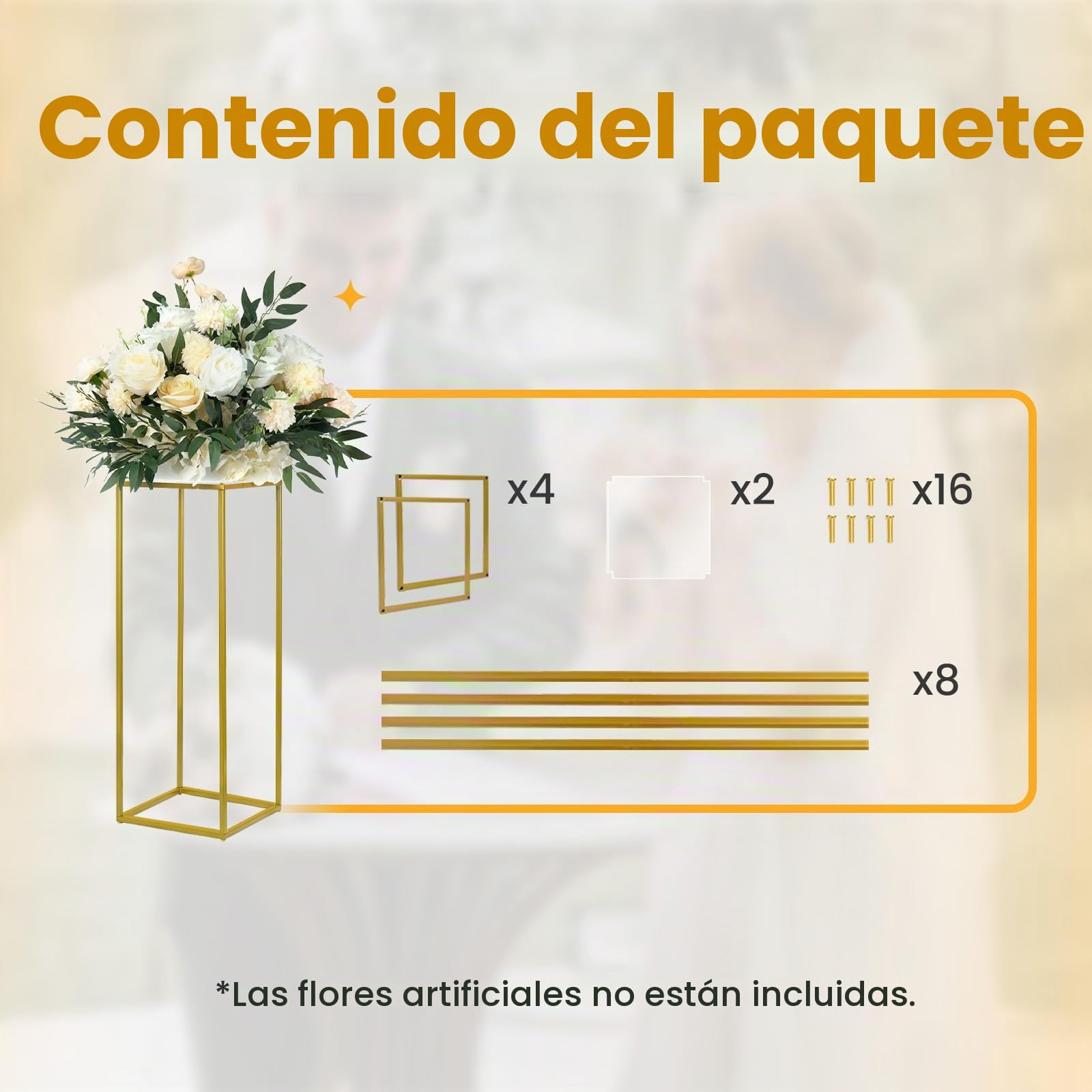 YALLOVE 2 soportes de metal para flores de 60 cm, soporte de jarrones dorados con hojas acrílicas transparentes, estante de exhibición geométrico para decoraciones de fiesta de boda | Centros de mesa con láminas acrílicas transparentes para bodas, despedi