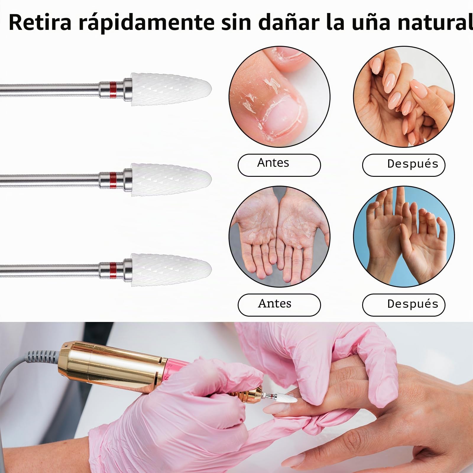 Sibba Juego de 3 brocas para uñas acrílicas, carburo, herramienta de extracción de cono de tungsteno, limpiador profesional de cutículas de 3/32 pulgadas rápidamente para manicura, pedicura, salón de