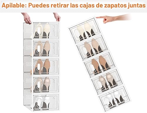 Miniatura 5 de Almacenamiento de zapatos, paquete de 12 organizadores de zapatos para armario, cajas de zapatos apilables de plástico transparente con tapas