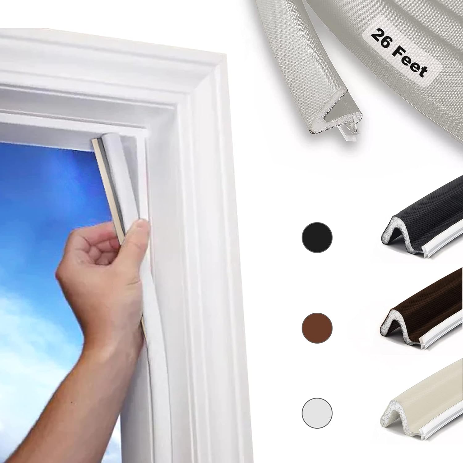 YZGJM Door Frame Kerf Non-Adhesive Weather Stripping Seal Strip PU Foam, PE Cover, Groove Slot Installation for Large Gap, Sound Heat Insulation, Dust Water Prevention (26ft, White Flanged)