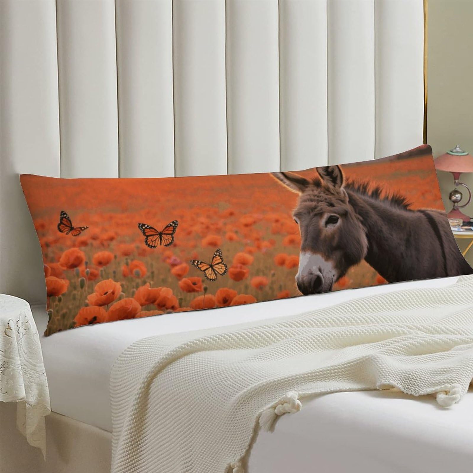 Body Pillow Cover 20x54 Long Pillow Case with Invisible Zipper Breathable Microfiber Donkey & Butterflie Pillowcase Soft Cozy Protector for Bedroom Couch Sofa Bed Home Decor All Seasons