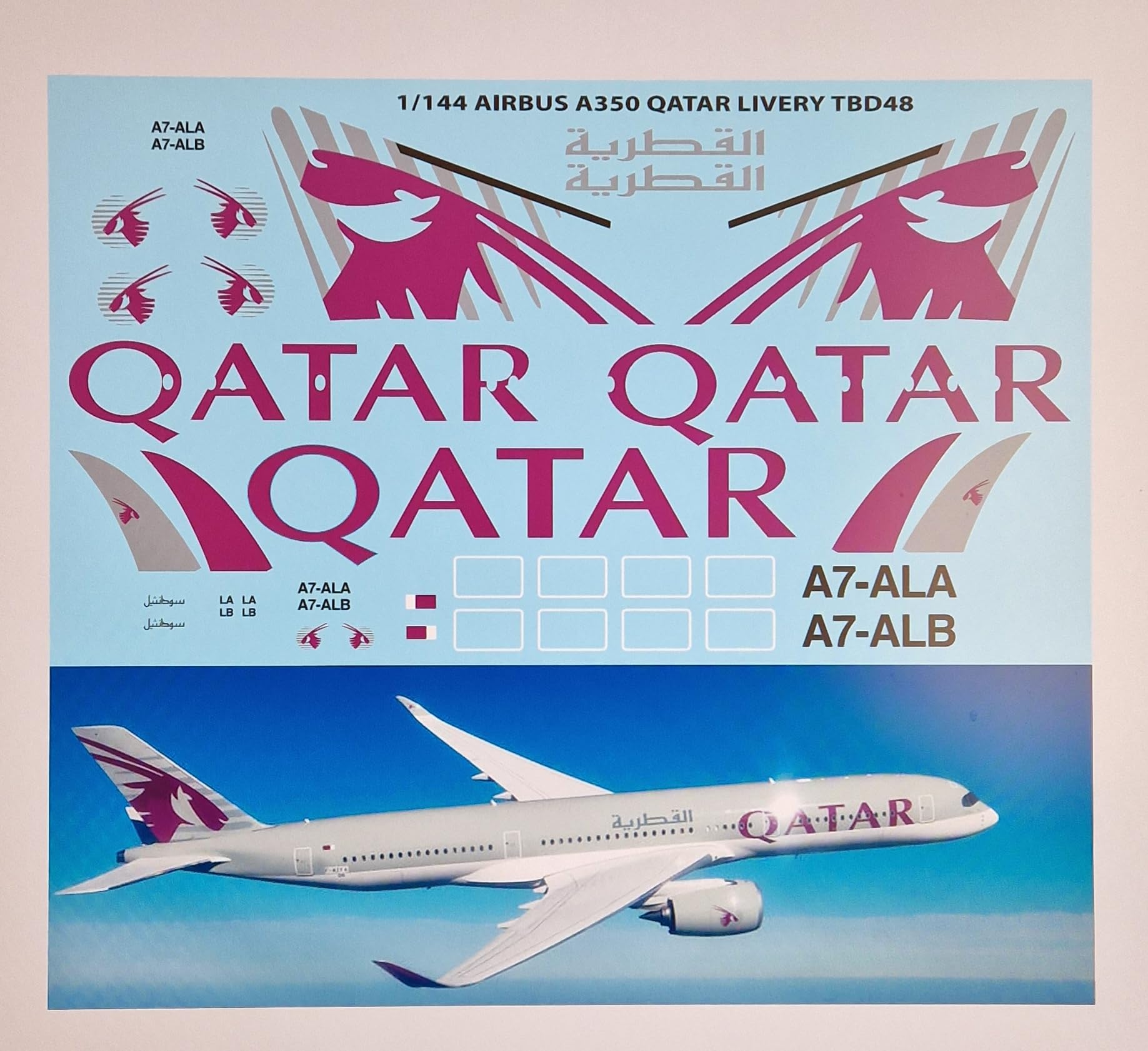 1/144 Decals for Airbus A350 Qatar Livery for Revell Decals TB Decal TBD48
