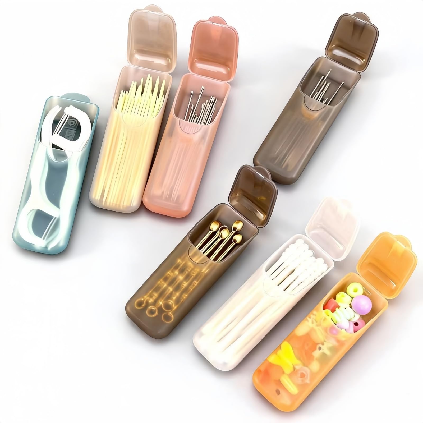 MANJIAMEI 6 Pièces Mini Porte-Cure-Dents Translucide Portable Format de Poche Distributeur à Fil Dentaire Multifonction