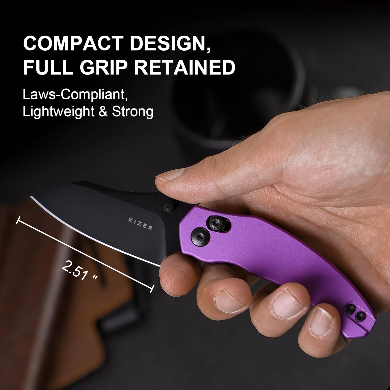 Kizer Mini Bulldog Pocket Knife, 2.5” Nitro V Sheepsfoot Blade Folding Knife, Aluminum Handle Clutch Lock Small EDC Knife for Men Women Gift, Fishing Hiking Camping Hunting Knives V3672SA1