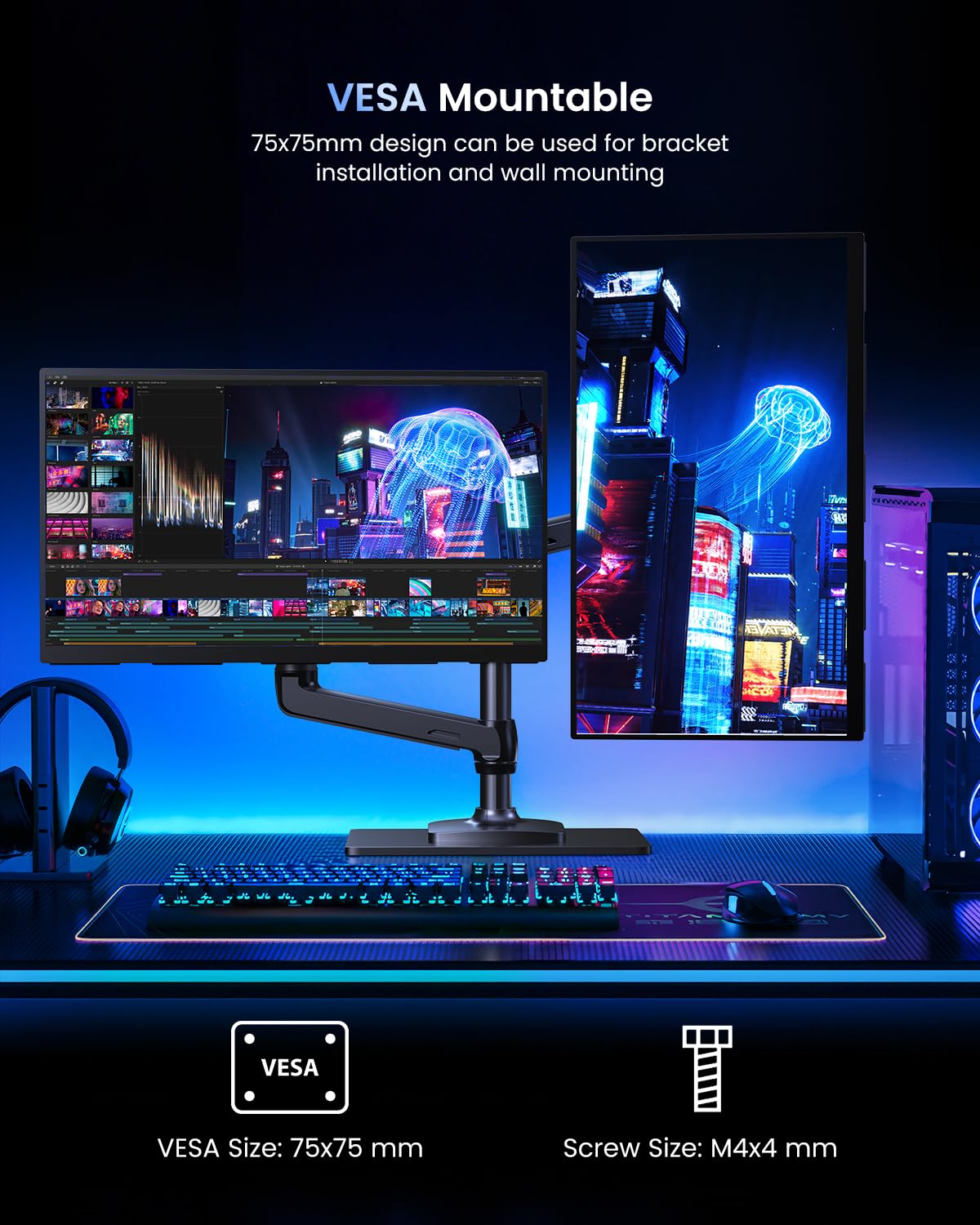 UPERFECT Przenośny monitor 4K 144Hz QLED, 19" UHD 3840×2160, 500 nitów, 2000:1, 100% DCI-P3, 0,1 ms, wbudowany stojak i uchwyt VESA, podróżny monitor do gier na laptopa, PC i konsol do gier - UColor