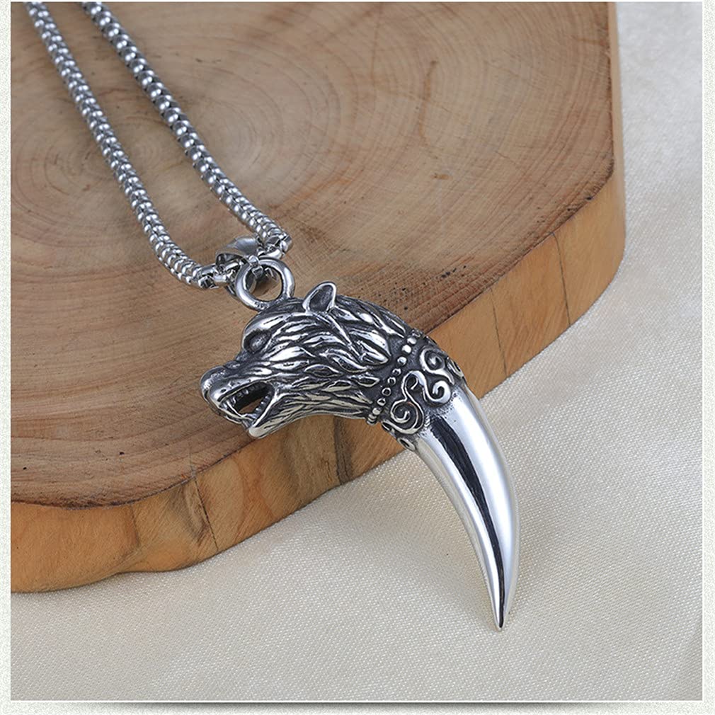Amazon.co.jp: Mens Wolf Tooth Pendant Necklace, Punk Spike Wolf