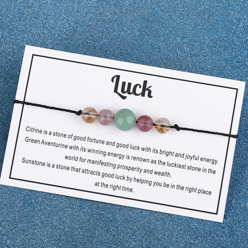 Miniatura 3 de COLORFUL BLING Pulsera de cuentas de cristal de piedra curativa natural con tarjeta significativa para mujeres y hombres, ansiedad espiritual Reiki