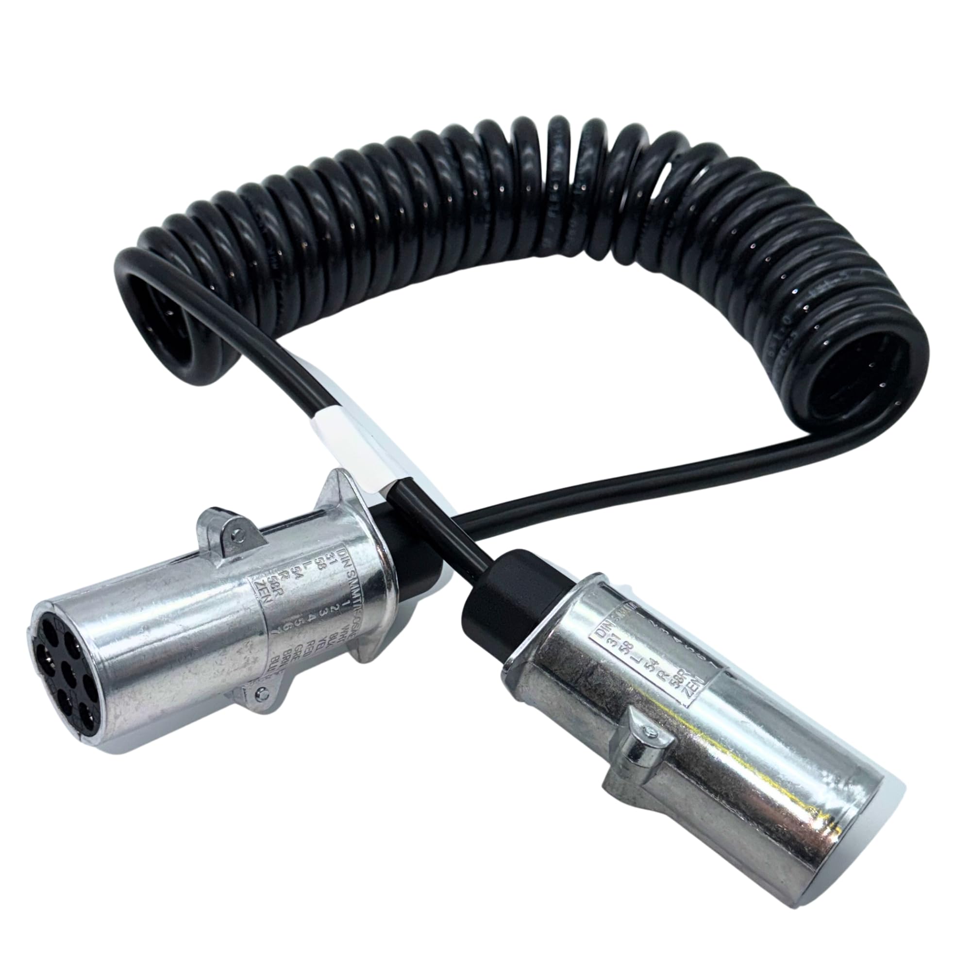 7-biegunowy kabel elektryczny 24 V typu N-Type – aluminiowa wtyczka metalowa – przewód spiralny do samochodów ciężarowych, NFZ, przyczep, traktorów i maszyn rolniczych