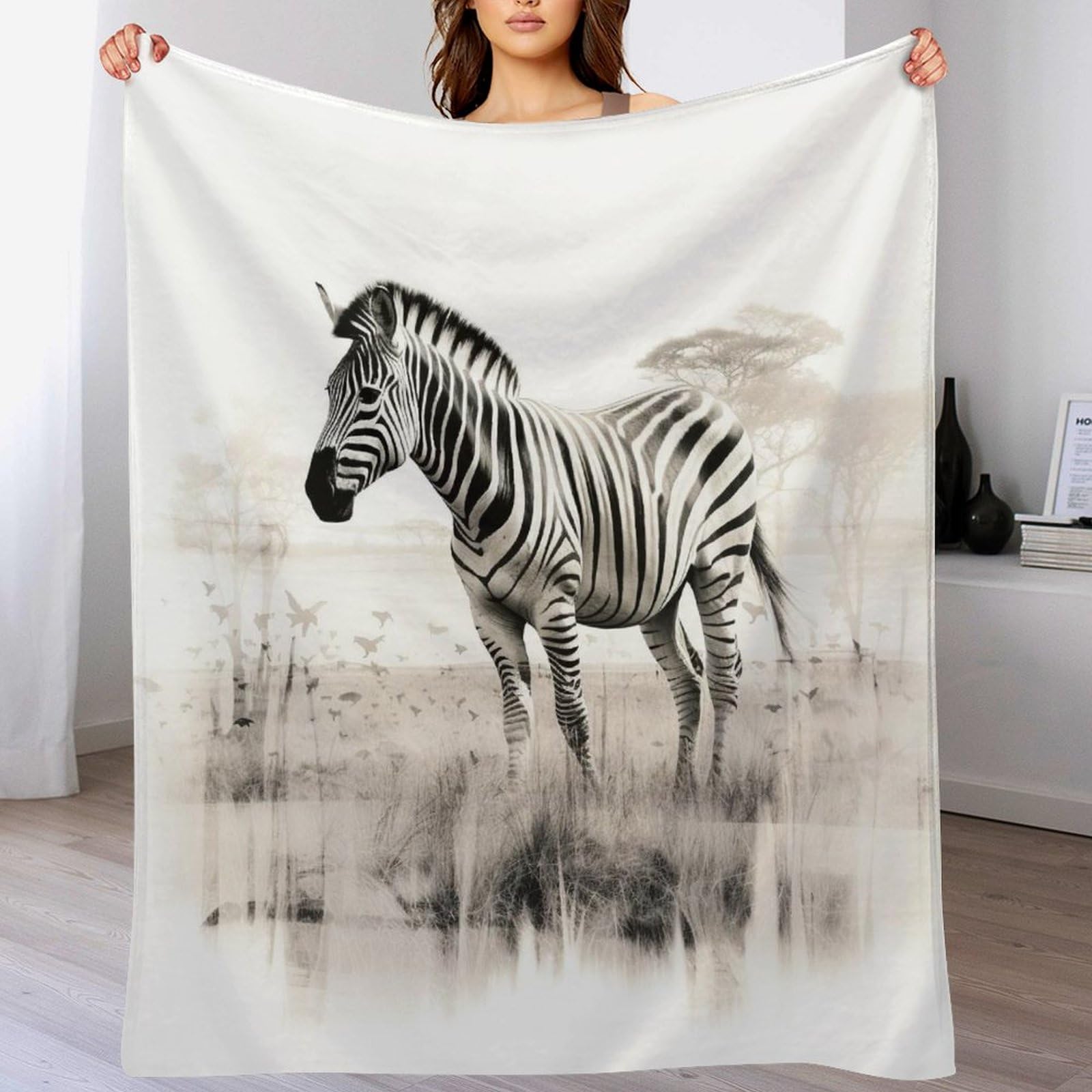 Couverture polaire zèbre contre le froid : plaid épais et doux pour lit 100x130